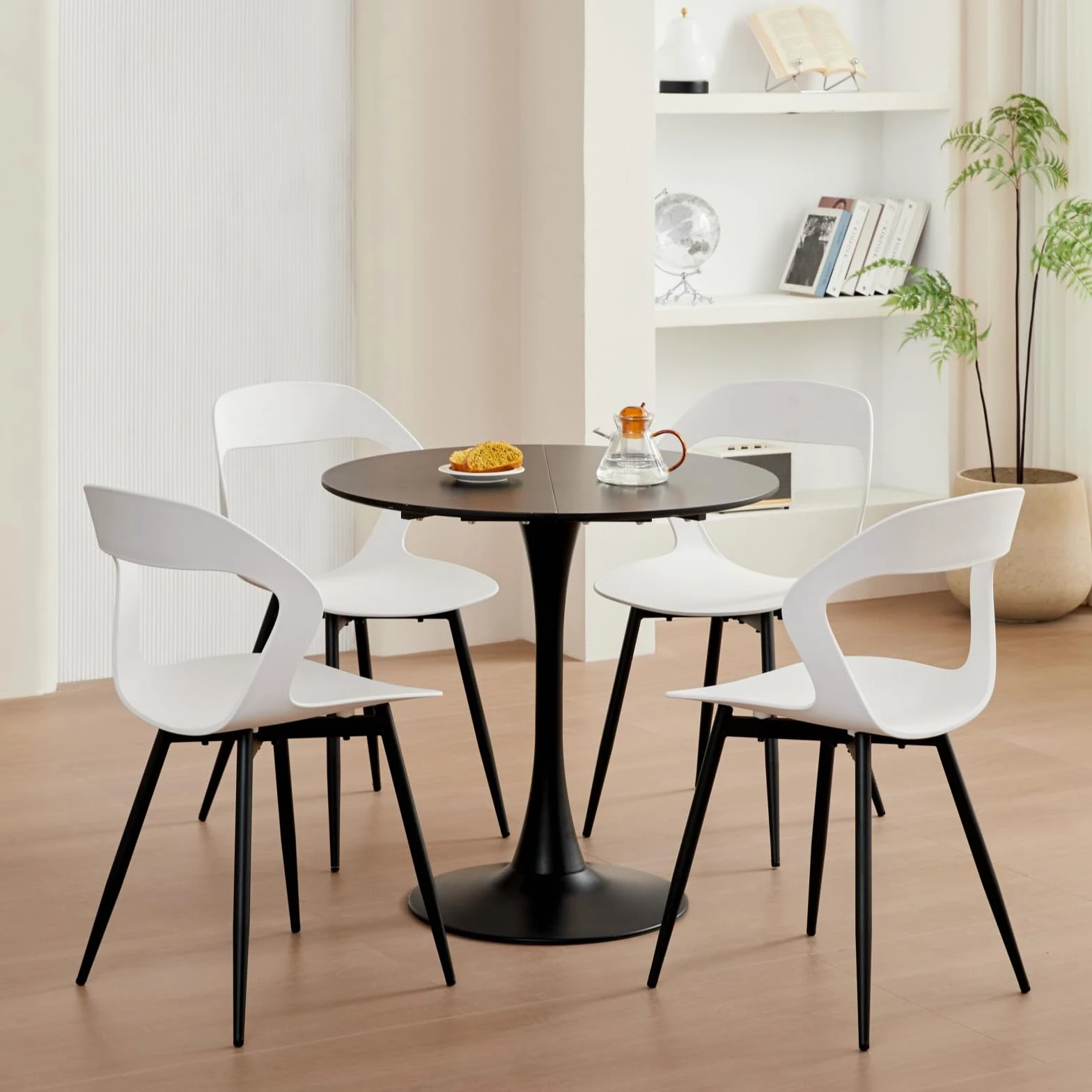 Set di 6 Sedie da Pranzo Moderno, Sedie da Cucina, con Gambe in Metallo Sedia e Grande Design Dello Schienale Cavo, Adatto Per Soggiorno e Sala da Pranzo - Bianco + Nero
