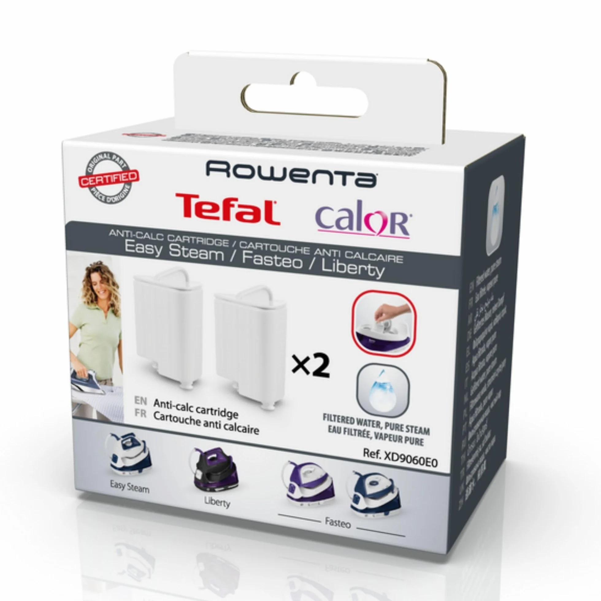 Tefal Rowenta XD9060 - Set 2 cartuccia anticalcare per generatori di vapore Easy Steam VR5020 - VR7040 - VR7041 - VR7260 - VR7261 - VR7262