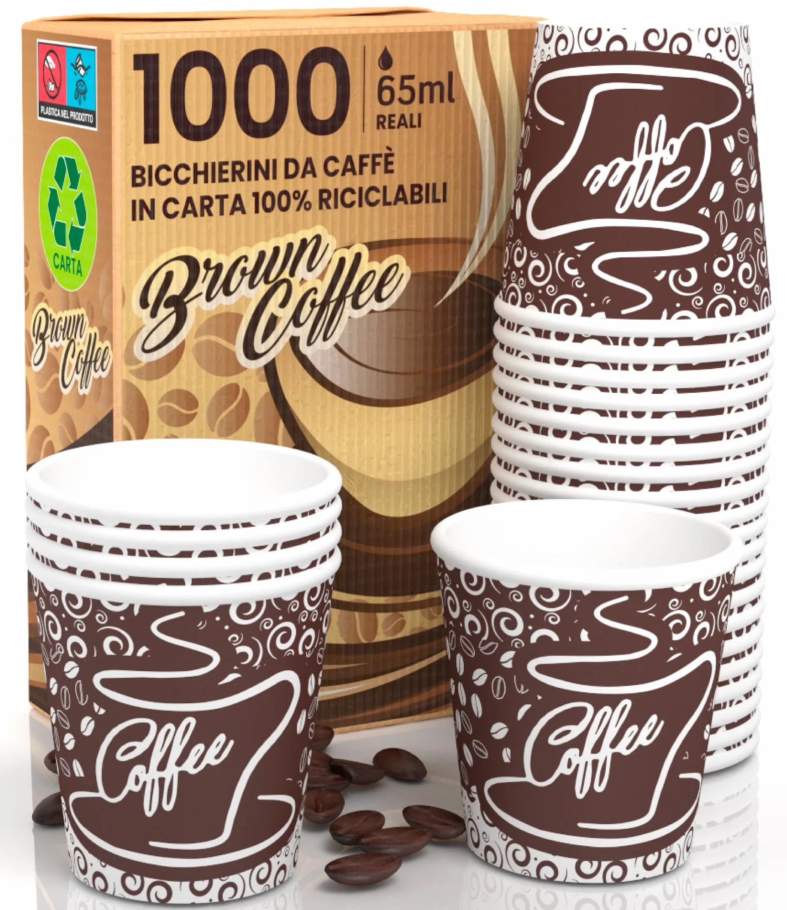 Eurocali Bicchierini in Carta per caffè 65ml Bicchieri Ecologici Biodegradabili Monouso