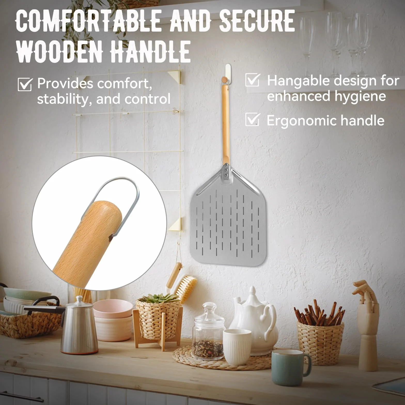Pala per pizza in acciaio inox 39 x 30,5 cm 74 cm manico rimovibile