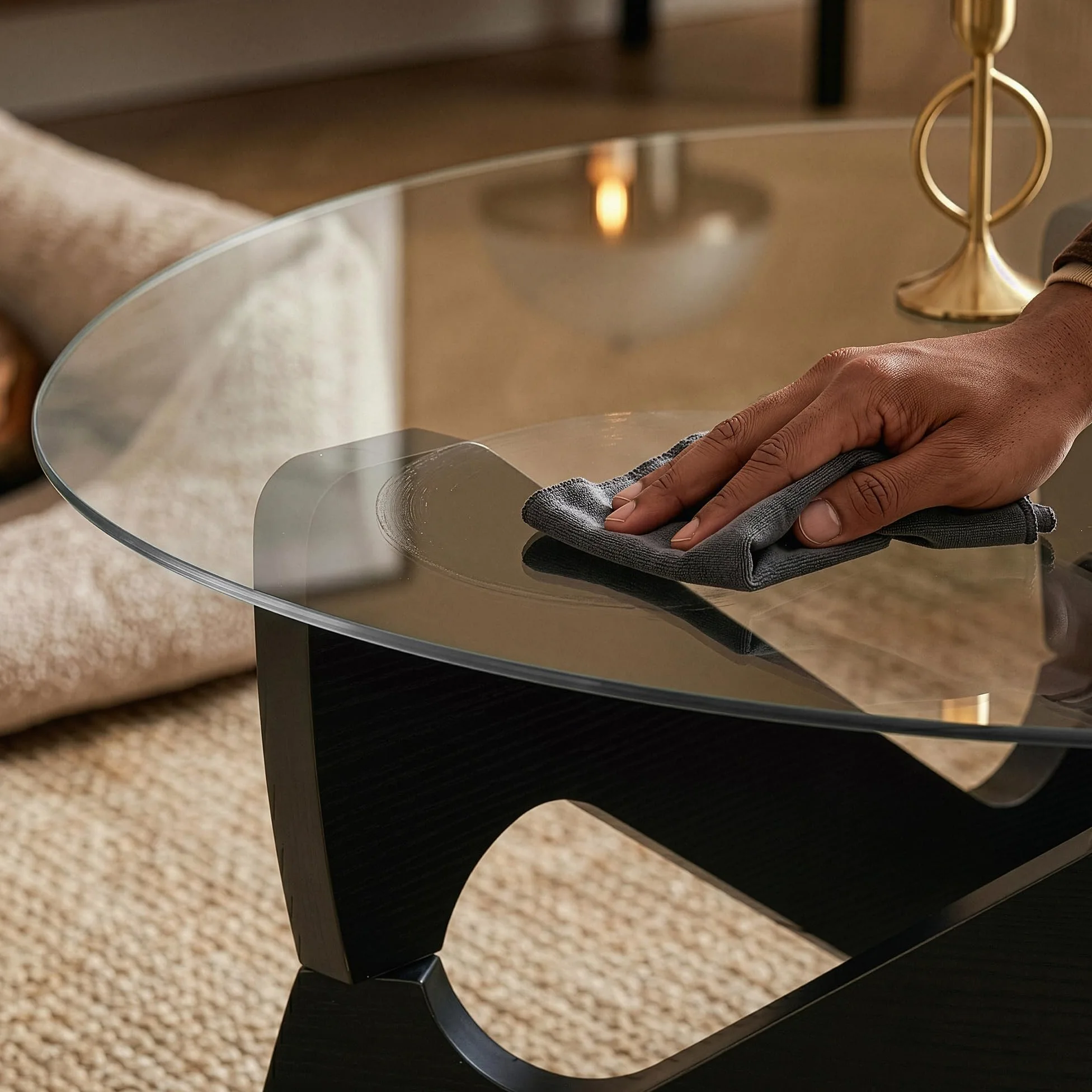 [en.casa] Tavolino da Caffè con Piano in Vetro Fumé 70x35 cm Nero/Grigio | Tavolo Basso Centrale per Salotto Soggiorno Living Piano Rotondo Circolare in Vetro Temperato Struttura Geometrica
