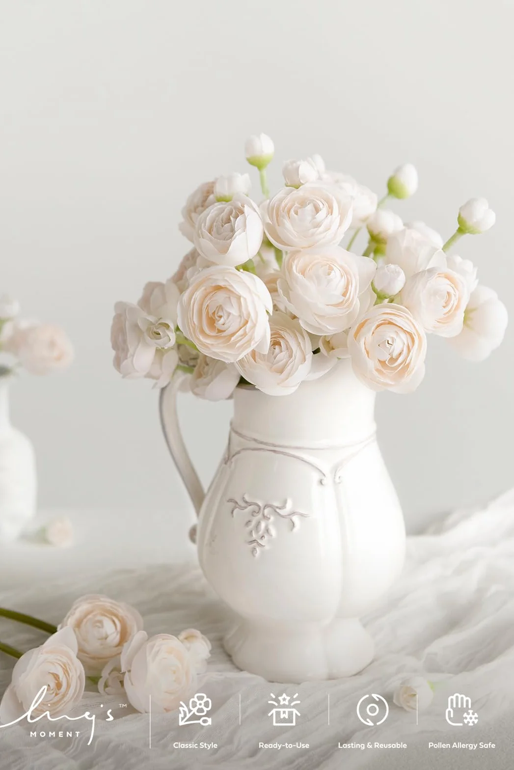 Ling's moment Ranuncolo artificiale, mini ranuncolo in finta seta, per bouquet fai da te, fiori finti per matrimoni, centrotavola, decorazioni per addio al nubilato, crema