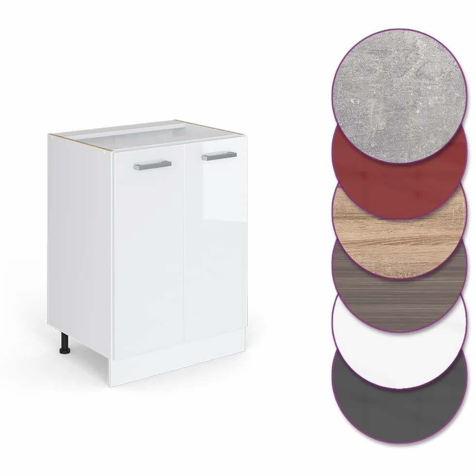 Vicco Mobiletto base cucina R-Line, Bianco lucido, 60 cm senza piano di lavoro, per la libera combinazione all'interno di sistemi cucina modulari