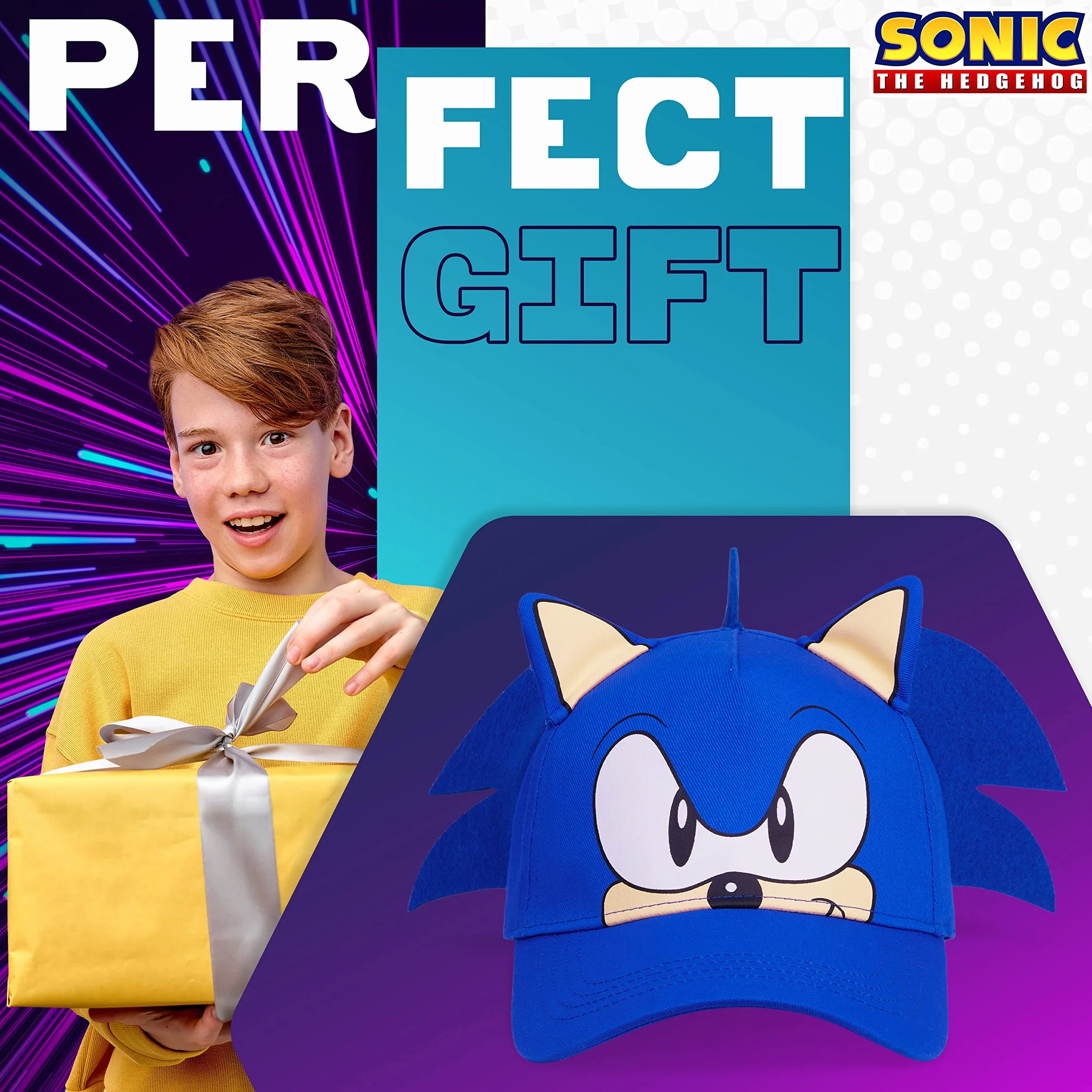 Sonic The Hedgehog Cappello Bambino 3D con Orecchie Cappello Baseball per Ragazzo Cappello con Visiera Regolabile Regali per Gamer