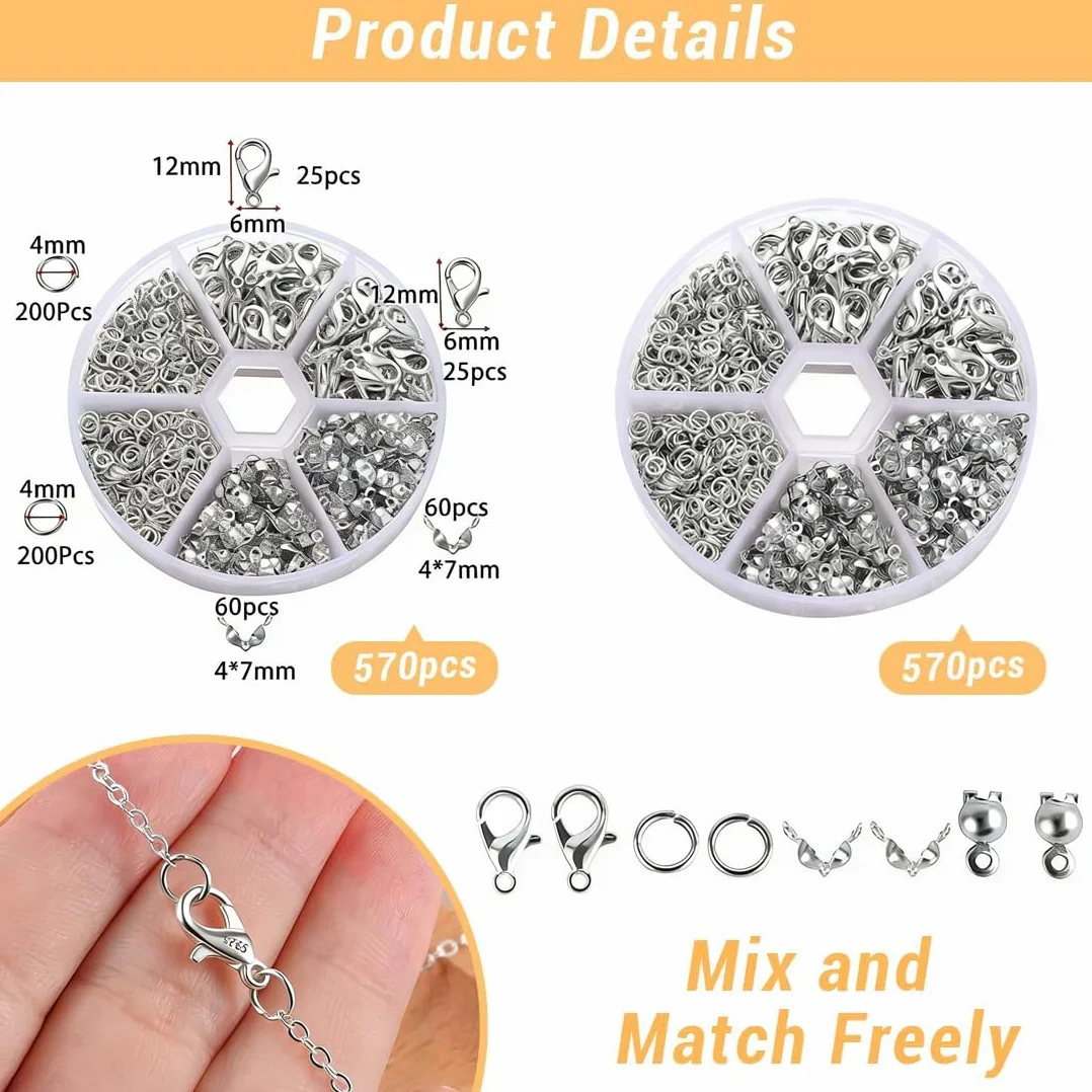 1140 pezzi chiusura a catena, Chiusure Gancetti per Braccialetti, gancetti per braccialetti, Ganci per Braccialetti fai da te, per collane, bracciali, cavigliere, gioielli fai da te, Argento