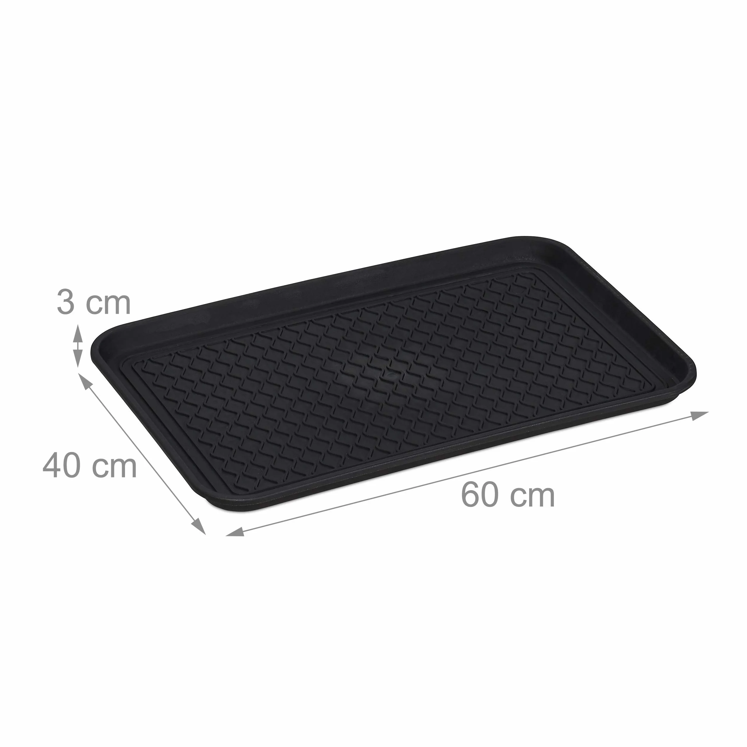 Relaxdays 4X Poggiascarpe, Vaschetta per Scarpe Bagnate, con Bordi, per Corridoio, Armadio, Auto, Pulizia, 3x60x40 cm, Nero