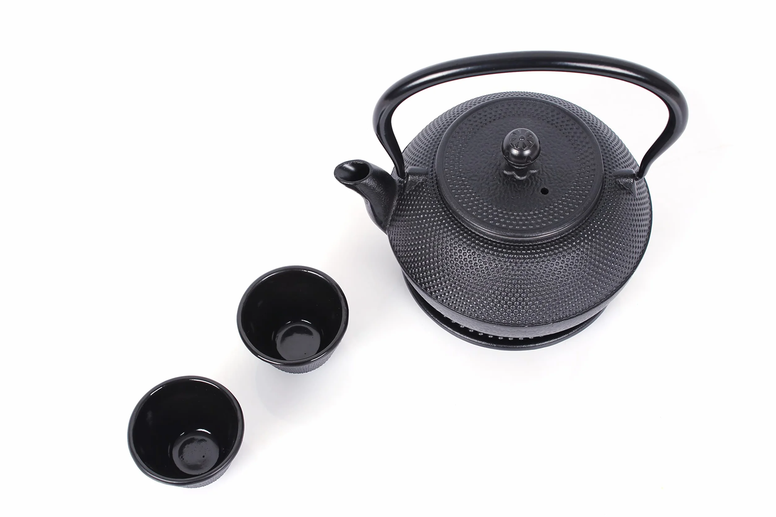 ECHWERK Servizio da Tè in Ghisa Teiera 1,1 L Colino Rimovibile Sottobicchiere 2 Tazze Set Vintage Nero