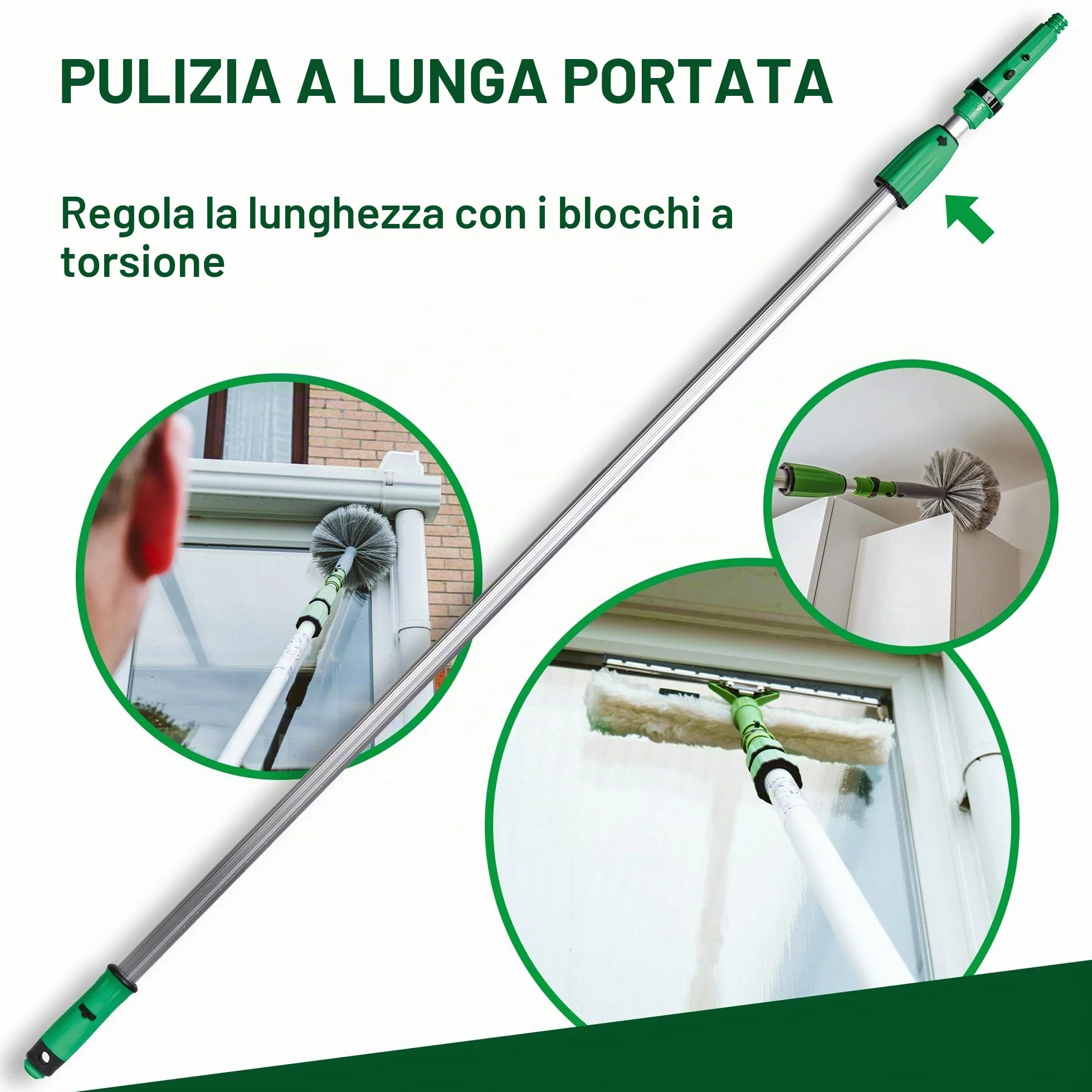Unger OptiLoc asta telescopica 1,25 cm (compatibile con gli attrezzi per la pulizia delle finestre, impugnatura ergonomica, punta antiscivolo, chiusura a due componenti) EZ120