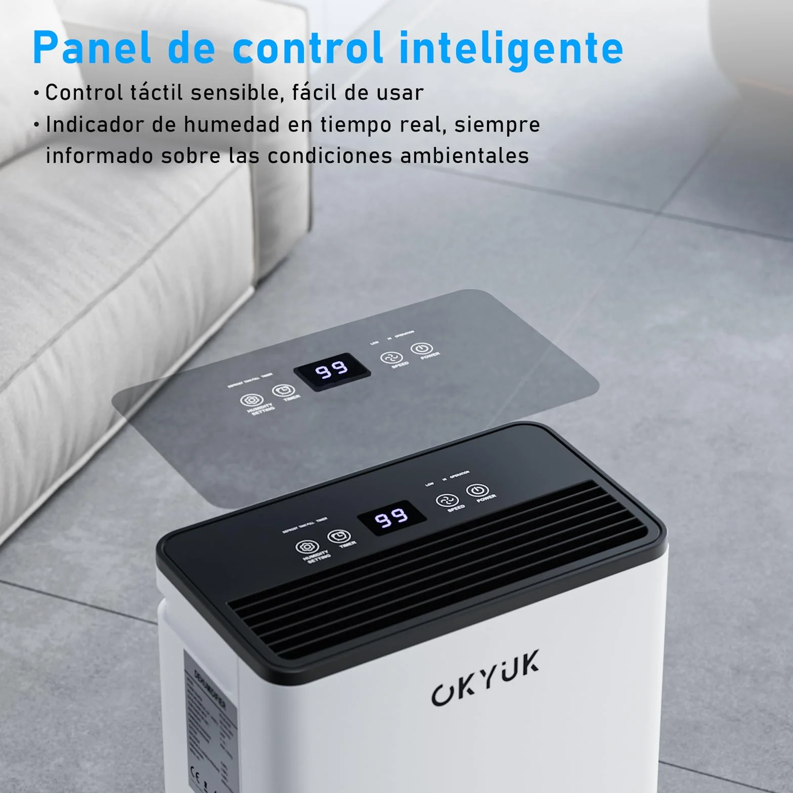 OKYUK Deumidificatore 12 litri/giorno, adatto per ambienti di circa 90 metri cubi (30 metri quadrati), Deumidificatore casa muffa, sbrinamento automatico, 32 dB, refrigerante R290, PD12R-03DE