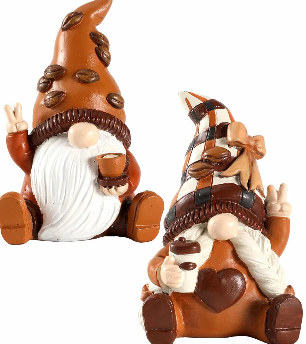 iStatue Maillard Set di statuette di gnomi da caffè in resina, decorazione per bar e ufficio
