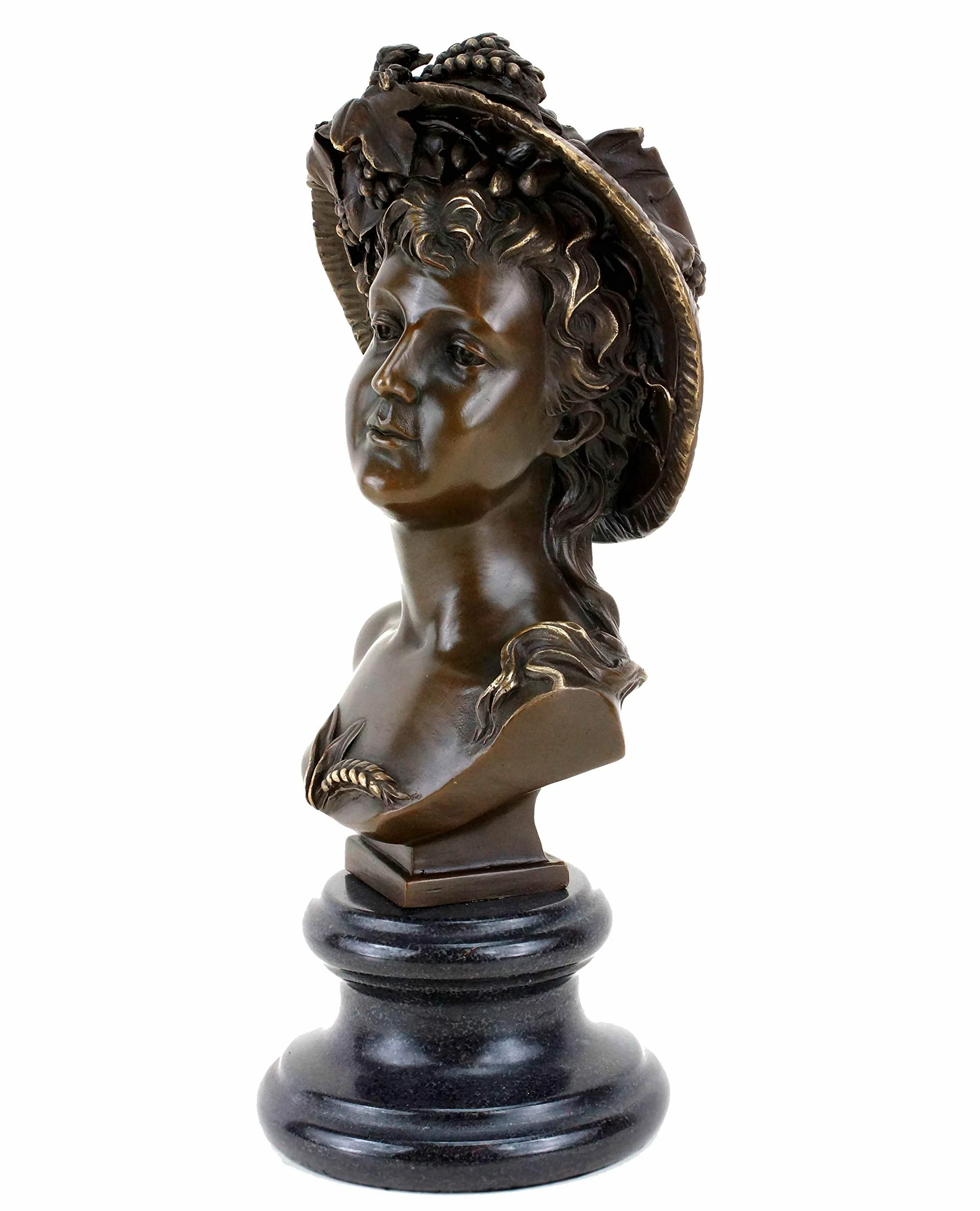 Kunst & Ambiente - Busto per ritratti in bronzo, statuetta da donna in stile liberty, autografata, altezza: 26 cm, base in marmo
