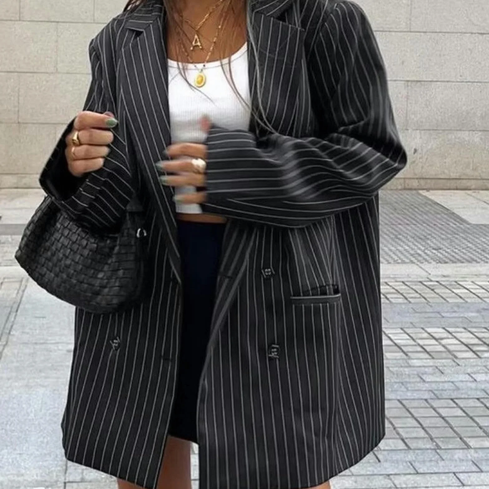 Abito Tre Pezzi a Righe da Donna New Yuppie Giacca Gilet Pantaloni Svasati Set L