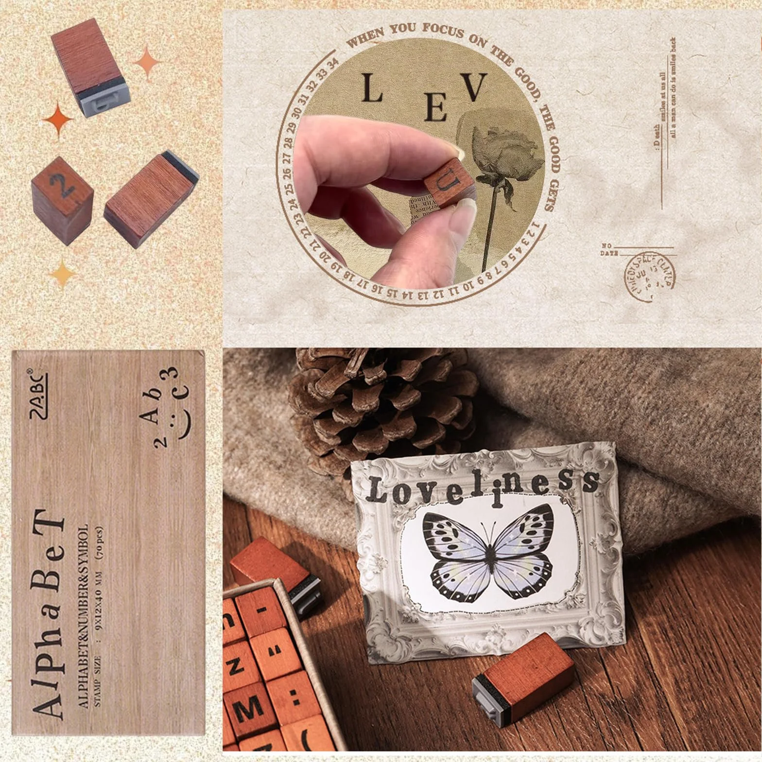 70 Pezzi Timbri Lettere Alfabeto - Francobolli Con Alfabeto Vintage In Legno - Set Di Timbri In Legno,Adatti Per Il Fai Da Te,Lo Scrapbooking E I Progetti Artigianali