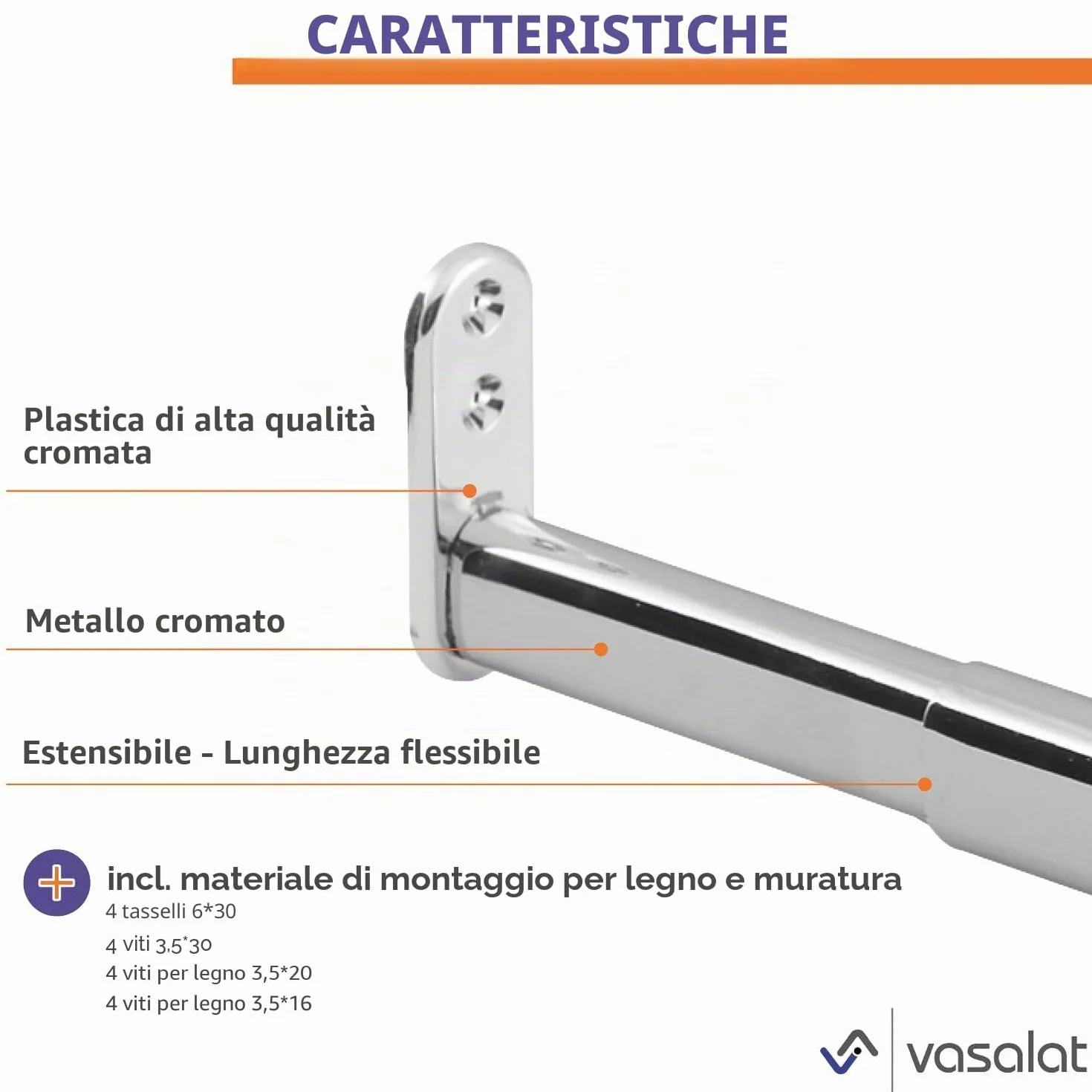 Asta appendiabiti allungabile 60-90 cm portata 20 kg