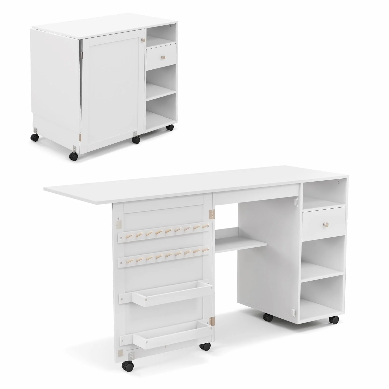 LIFEZEAL Mobile per Macchina da Cucire Tavolo con Cassetto Ripiani Ruote Pieghevole Legno