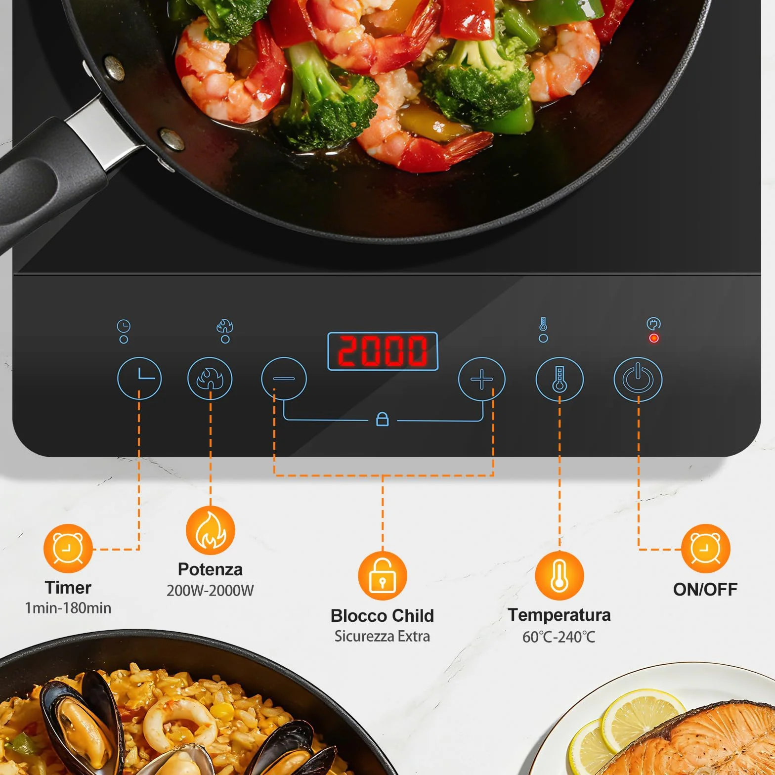 Aigostar Flame Piastra a Induzione Portatile 2000W Ultra Sottile 10 Livelli 60-240°C