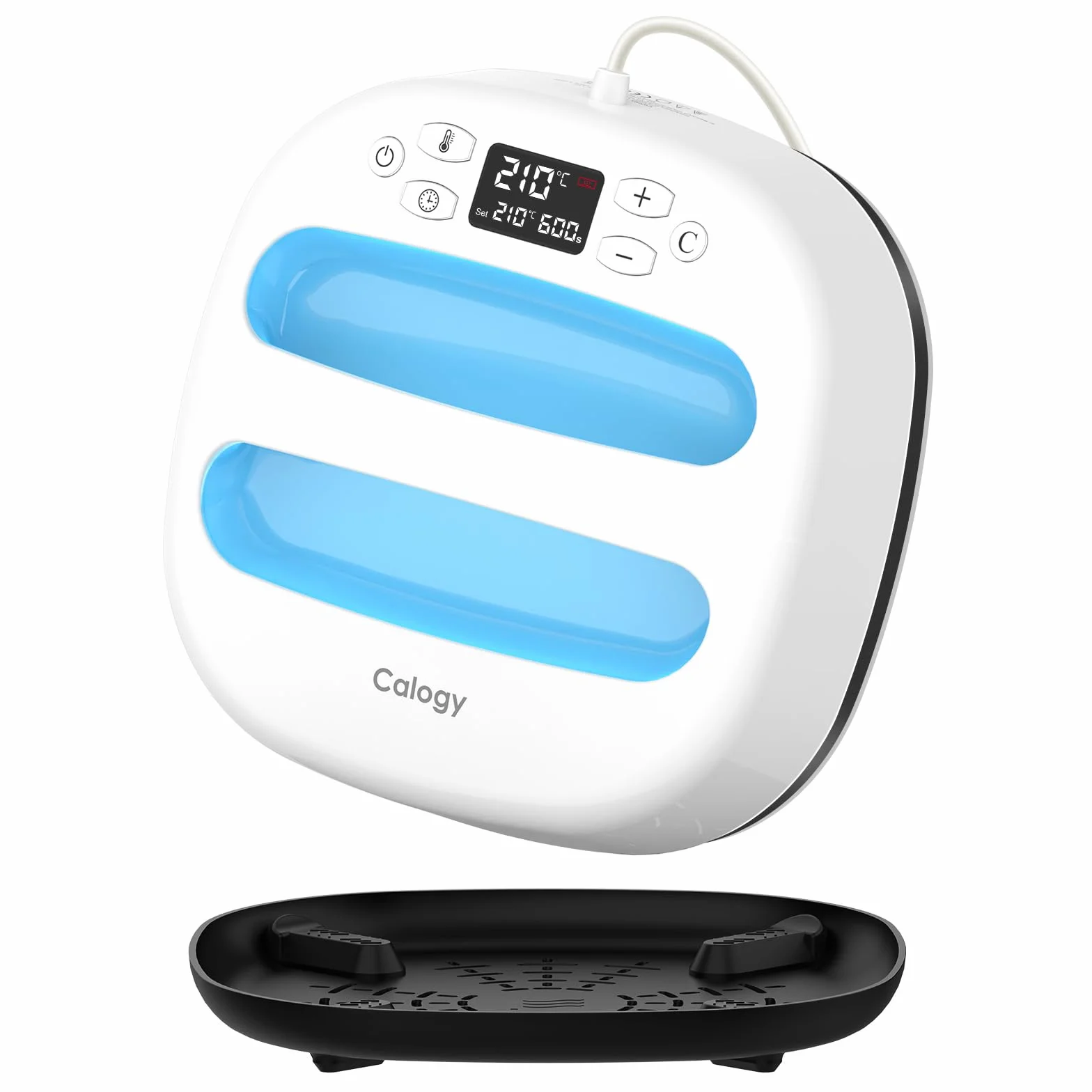 Calogy Pressa a Caldo per Magliette Termopressa Portatile 25,4x25,4cm per Tessuti Borse Cuscini Cappelli con Vinile Trasferimento Termovinile Bianco Blu