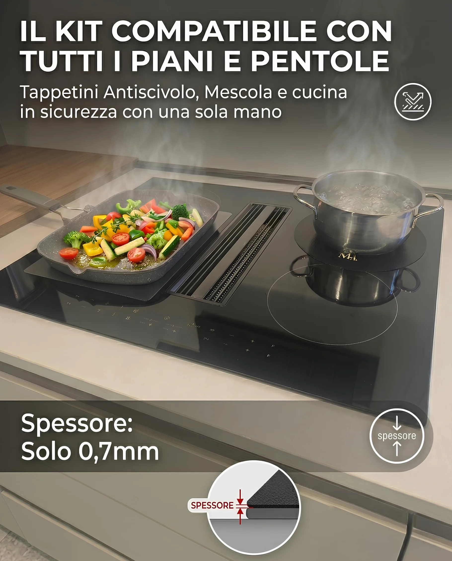Tappetini Piano Induzione Antiscivolo Set 5 pezzi Protezione Alte Temperature Lavabili