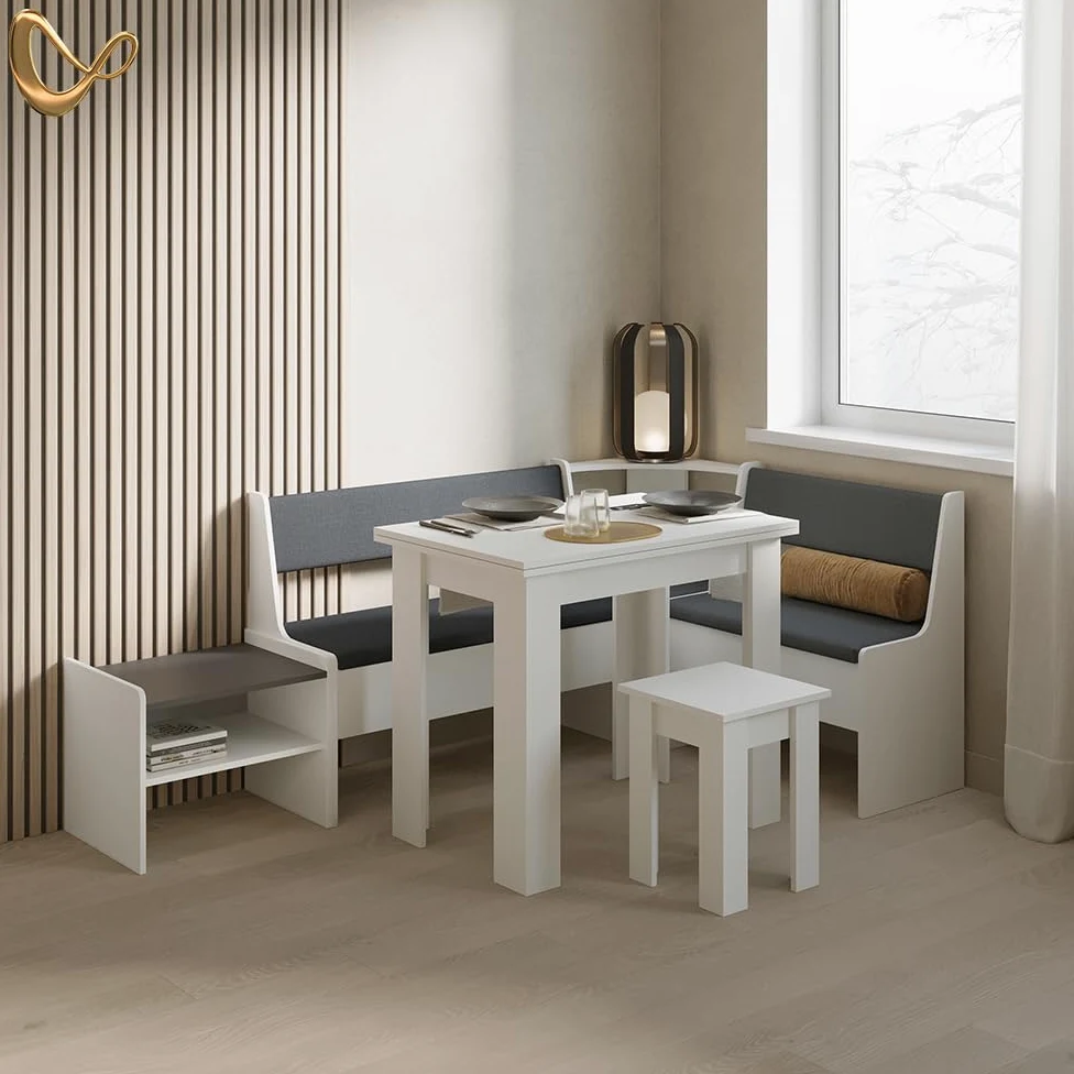 Livinity Panca ad angolo Tiberio, Bianco, 41.5 x 106.6 cm