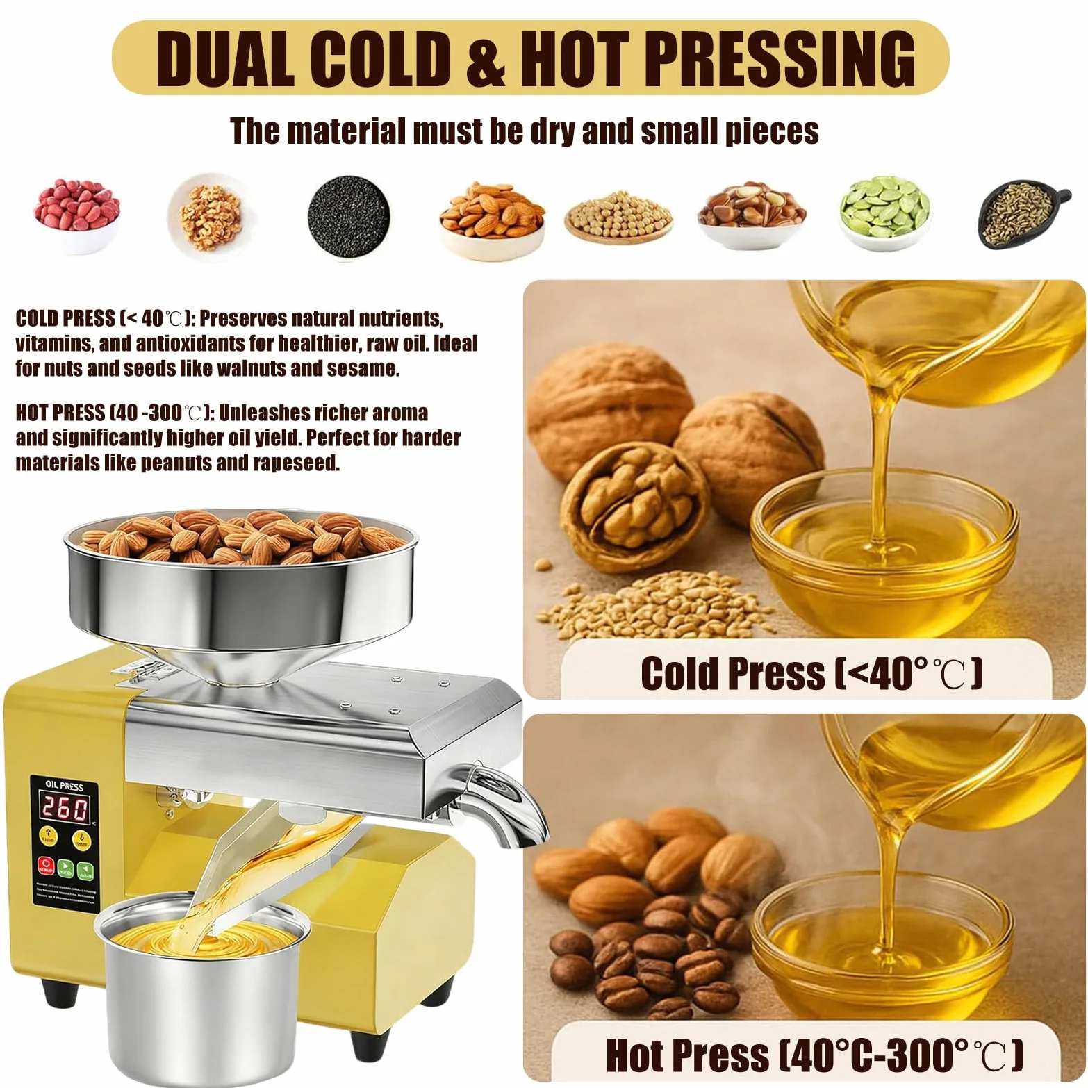 Frantoio Olive Commerciale, Macchina per La Spremitura Dell'olio Elettrica Automatica da 1500W, Estrattore D'olio in Acciaio Inossidabile per Spremitura a Freddo E a Caldo