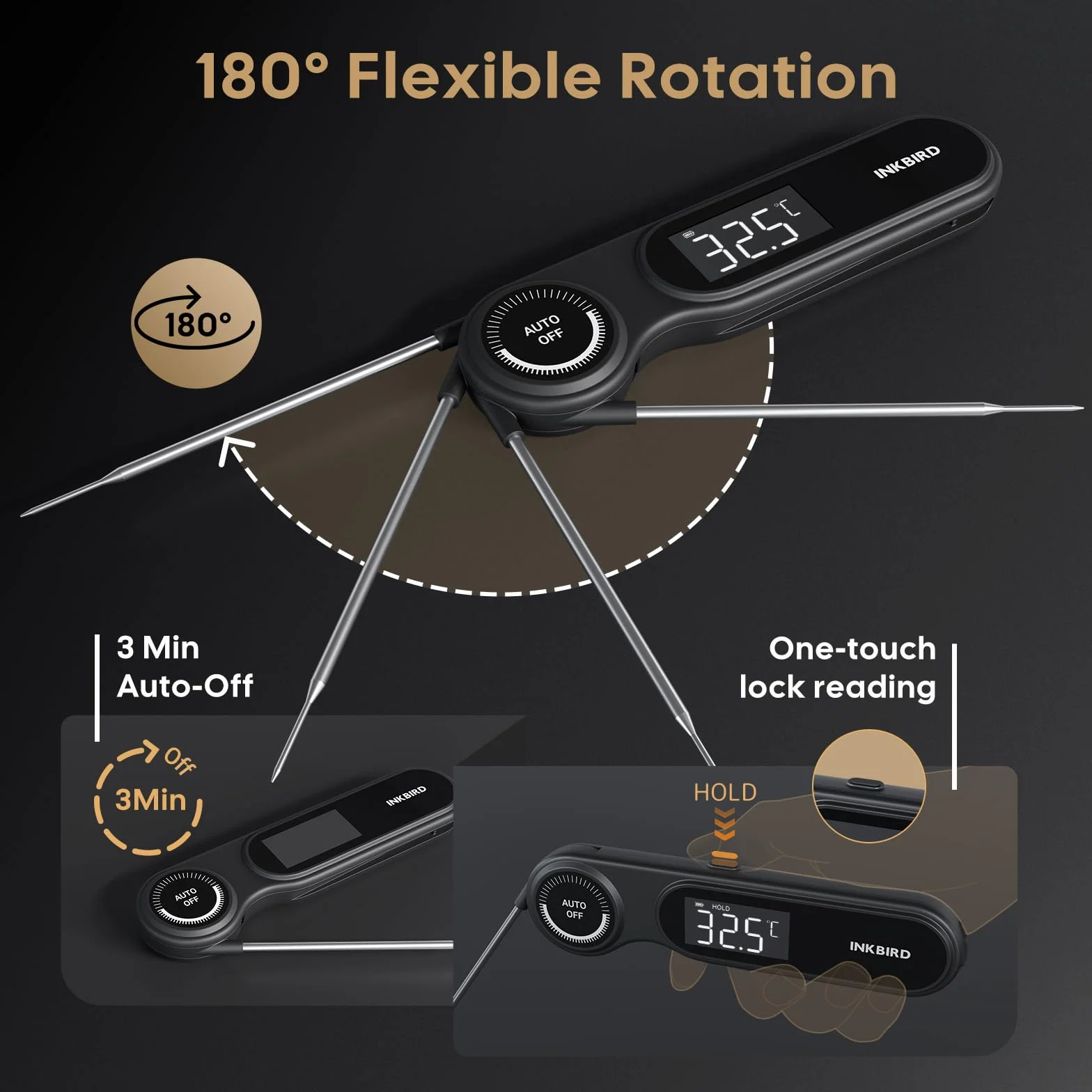 Termometro Istantaneo per Carne,Impermeabile IP65,Lettura Ultra-Rapida in 0.5 Secondi,Rilevazione Super Precisa,INKBIRD Termometro Alimentare Compatto per Cucina,BBQ,Pasticceria,Frittura,Produzione