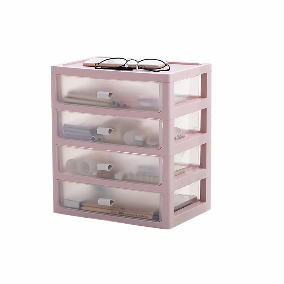 Mini organizer per cassetti portaoggetti in plastica rosa, per scrivania, bagno, ufficio, multifunzione, con cassetti impilabili per accessori da trucco, design compatto ed elegante, 26 x 18 x 29 cm