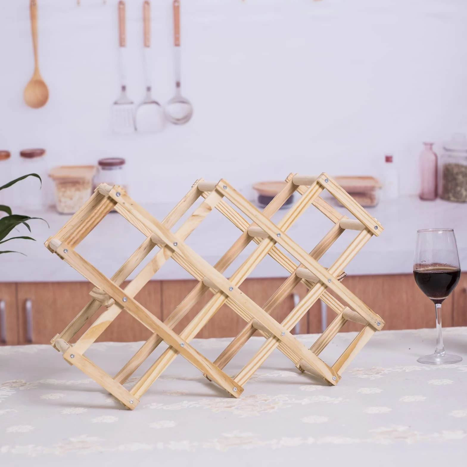Newaner portabottiglie vino pieghevole 10 bottiglie 45x12.5x31cm legno 3 livelli