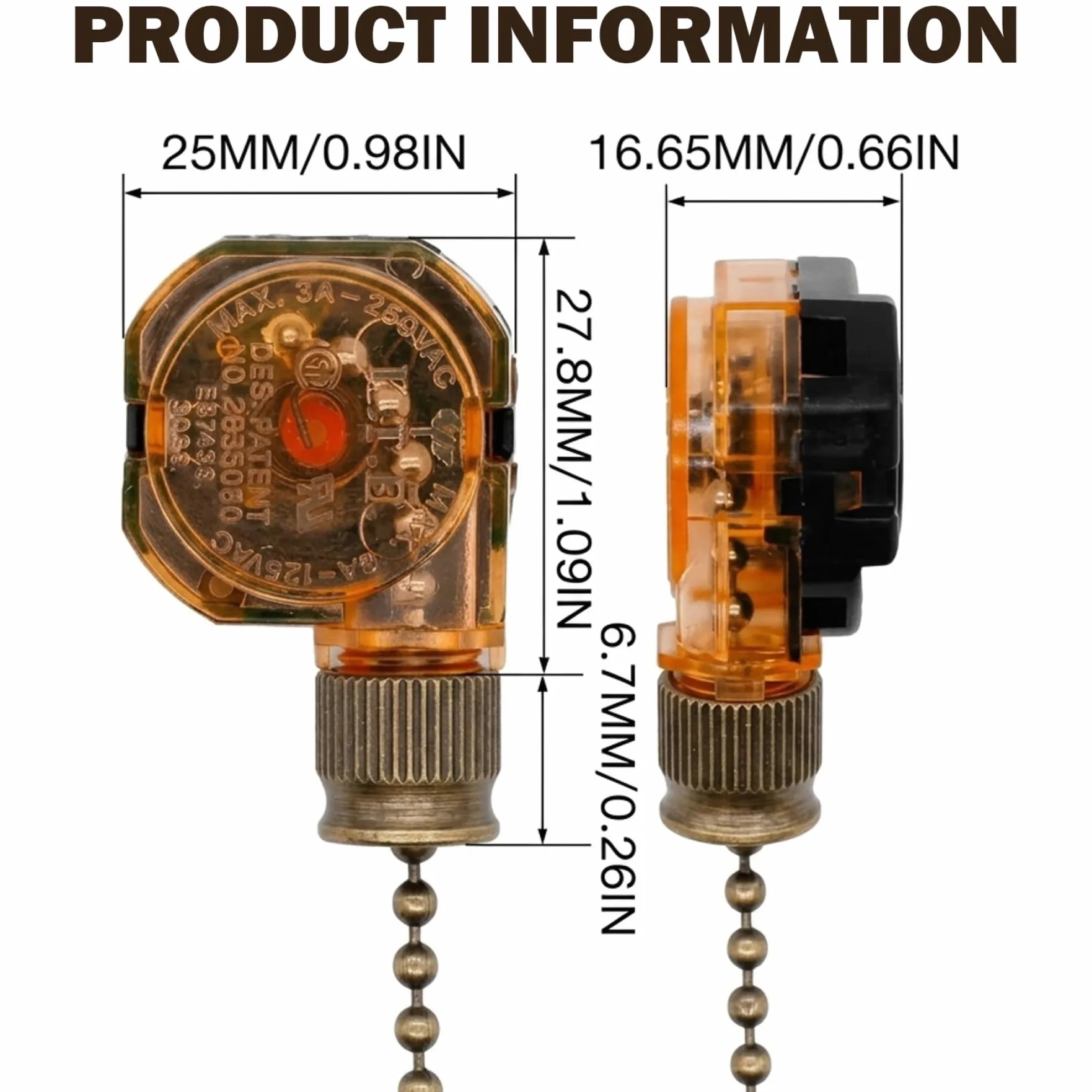 Catene di azionamento per ventilatori a soffitto e luci, interruttore a 3 velocità per ventilatore soffitto, catenella di azionamento in bronzo da 8 cm - catenella di ricambio per ventilatori e