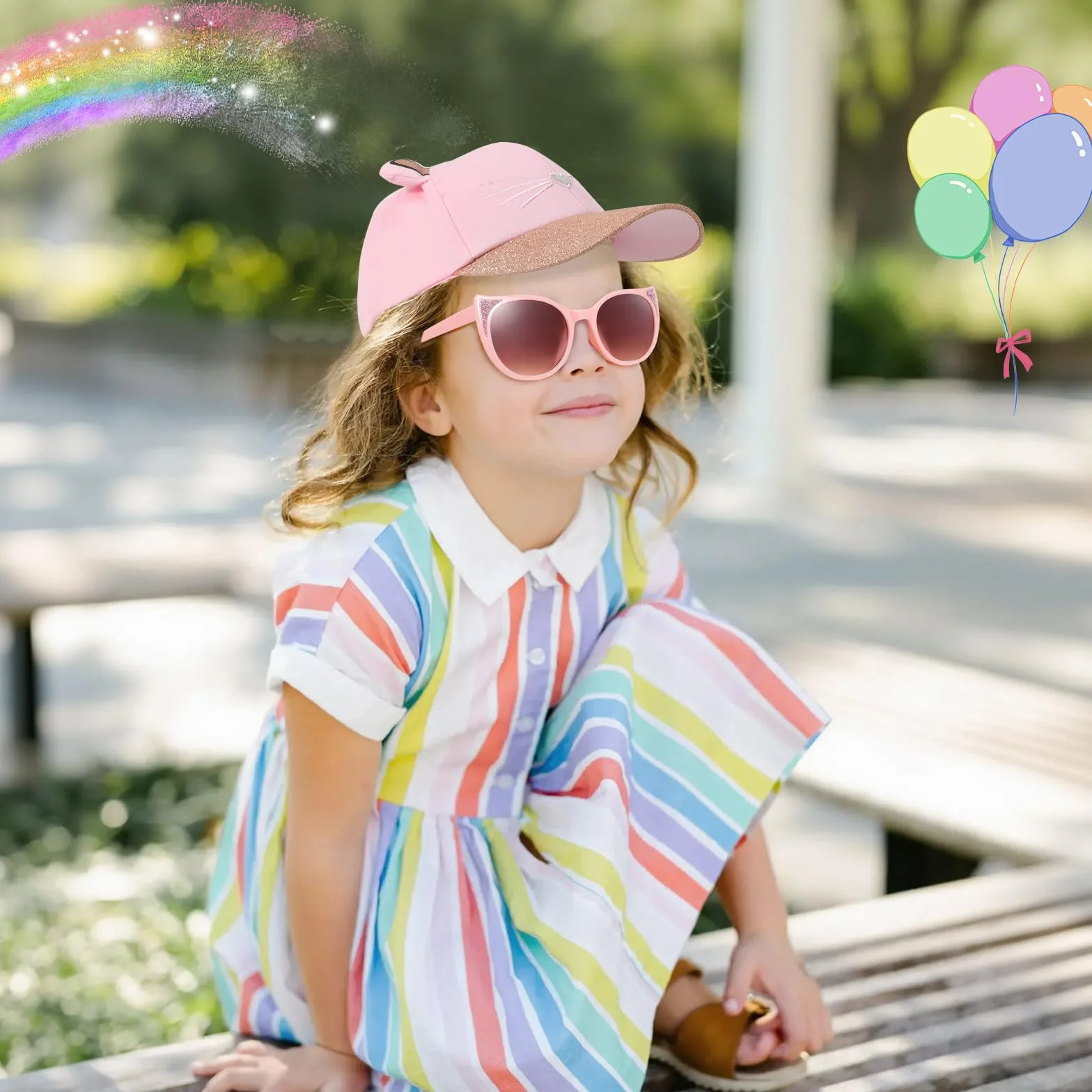 Hifot Cappello da Baseball Bambina Occhiali da Sole Protezione UV Regolabile Visiera Paillettes Berretto Estivo