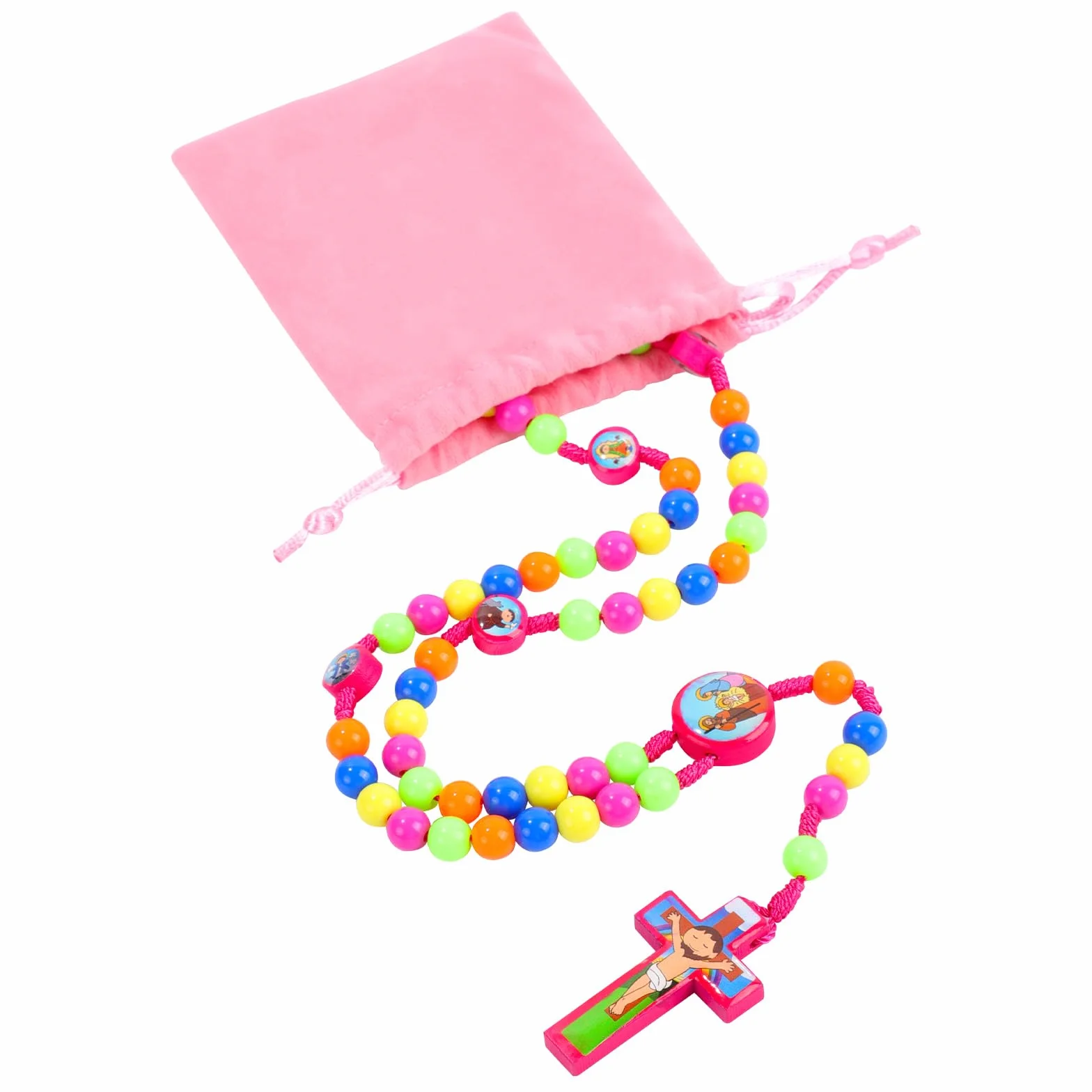 Risipu Rosario con perline colorate, rosario per imparare a pregare, per bambini, con sacchetto regalo in velluto, regalo per Natale, Pasqua e battesimo cattolico