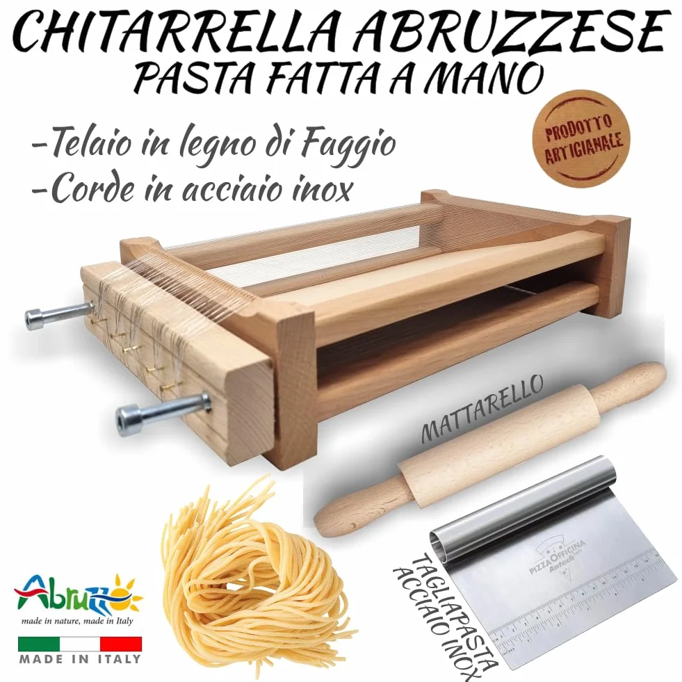 Chitarra Abruzzese per Pasta Fresca - Tagliapasta inox doppio lato con Spatola e Mattarello