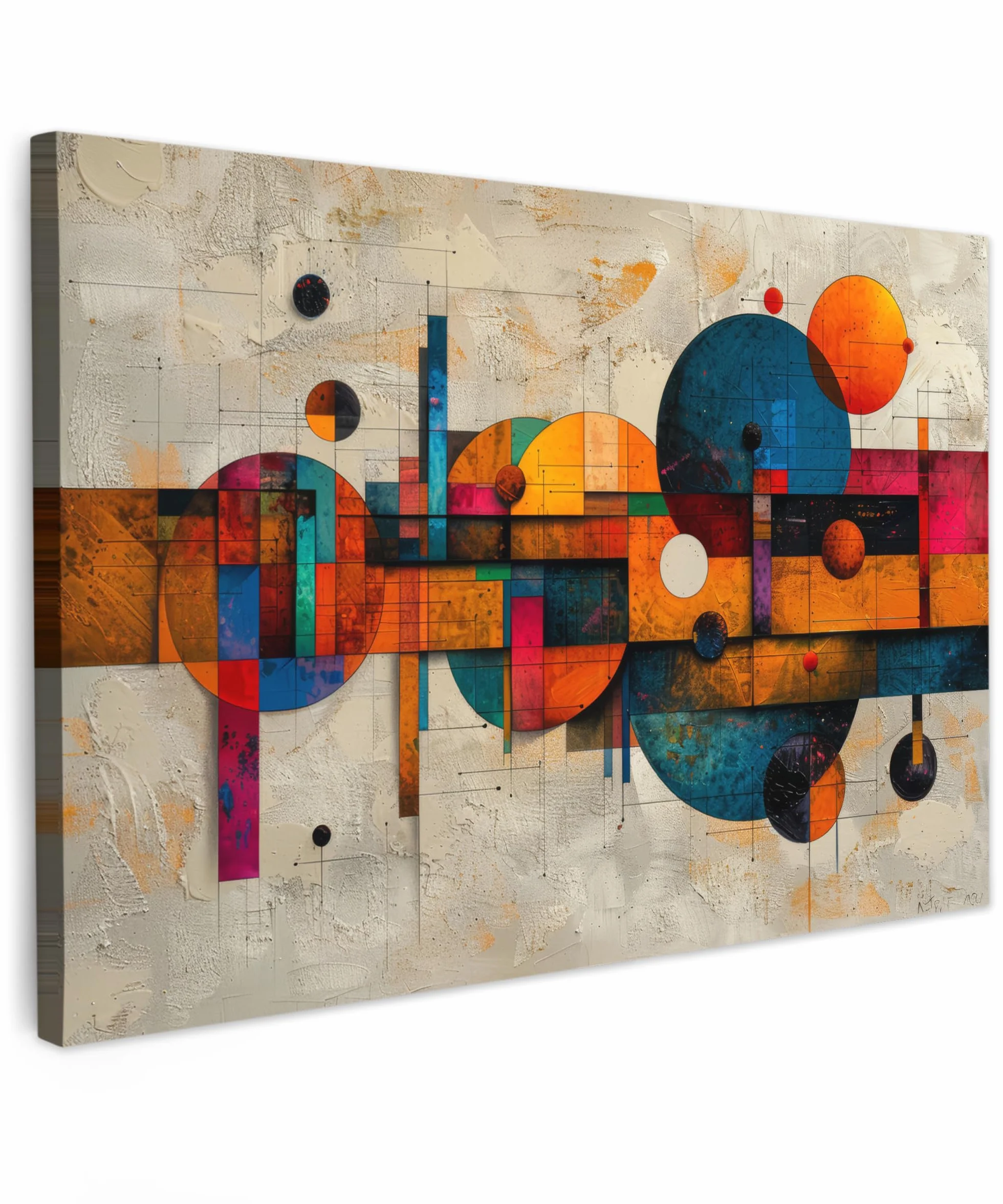 MuchoWow Quadro Moderno 120x80 cm Tela Stampa Foto Camera Da Letto Soggiorno Cornice Vintage Arancione Forme Geometriche