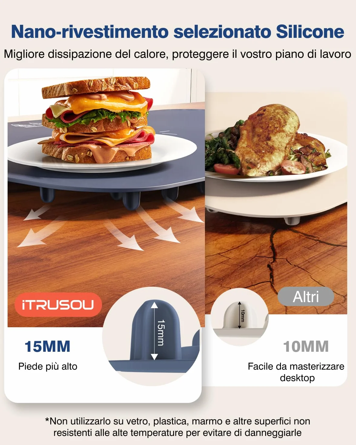 Piastra riscaldante elettrica in silicone per alimenti, 7 livelli temperatura, spegnimento automatico 1-8 ore