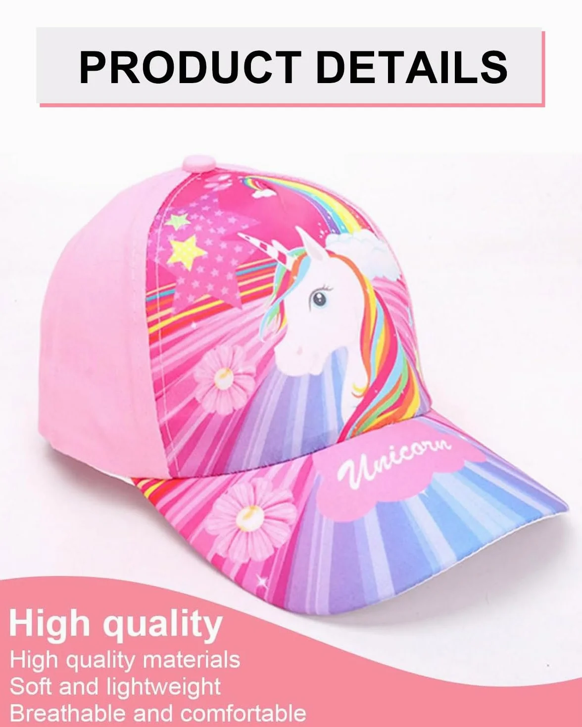 Cappello da sole per ragazze Unicorno Cotone Snapback Berretto da Baseball