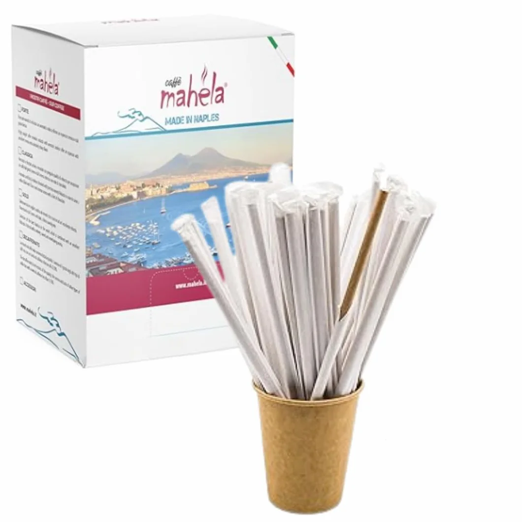 Mahela - 400 cannucce di carta imbustate singolarmente - Ecologiche Biodegradabili colore Avana Ideali per Bibite