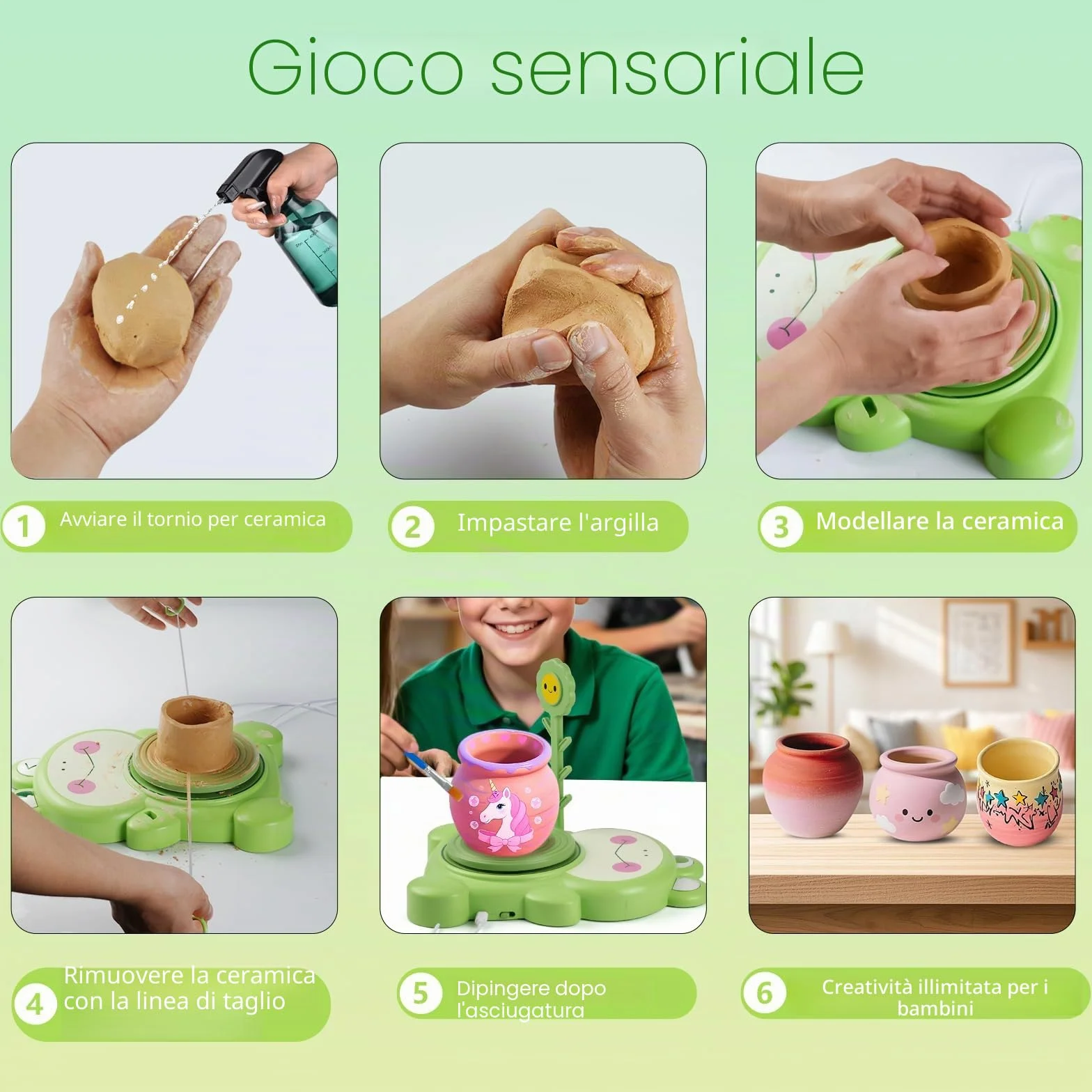 MYDOVA Kit completo di pittura in ceramica per bambini da 6 a 12 anni con 3 argille