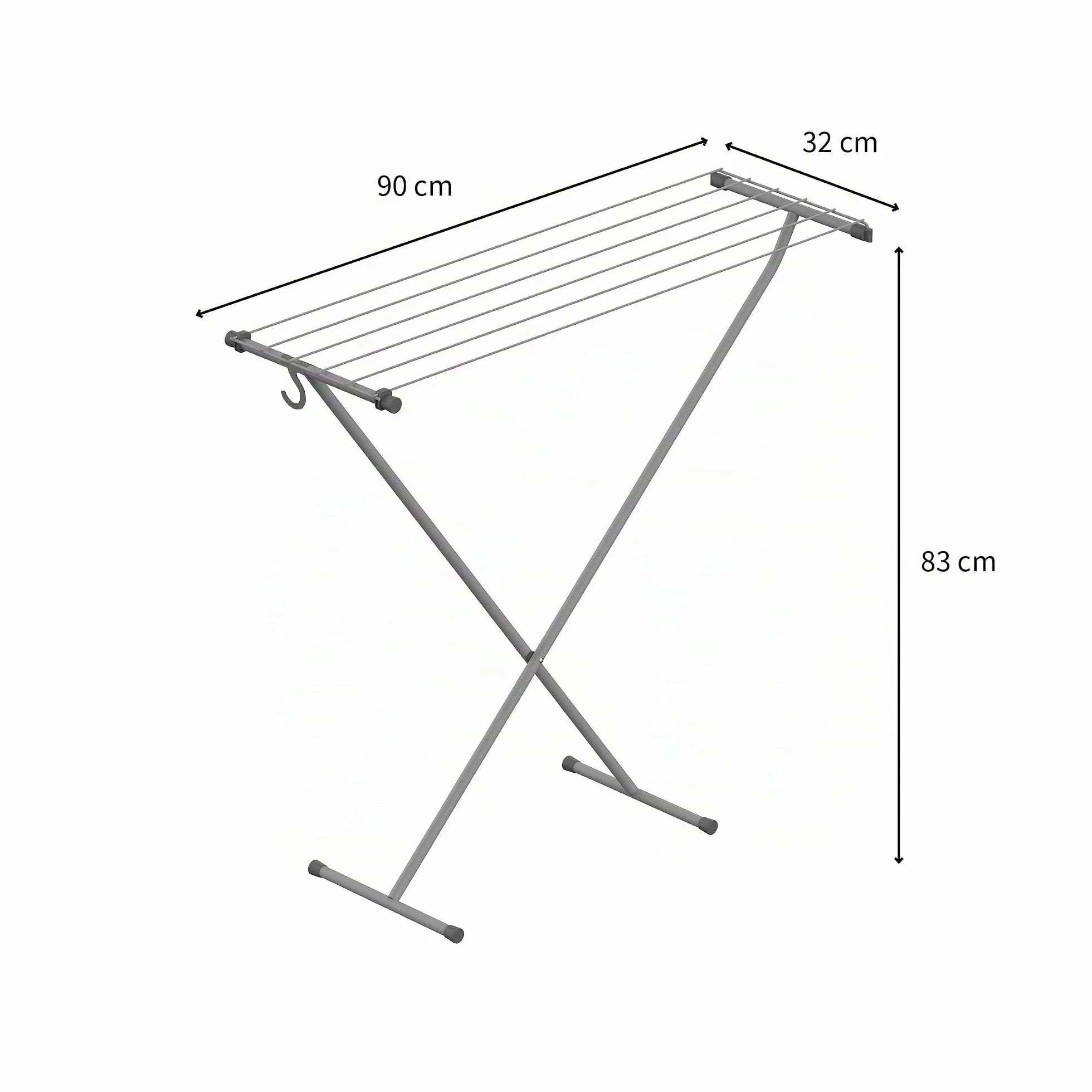 Rörets Stendibiancheria da Balcone Compact Space Grey - Modello Salvaspazio Allungabile in Alluminio e Plastica con Gancio, Piedini Antiscivolo e 5,5 m di Filo - 90 x 32 x 83 cm