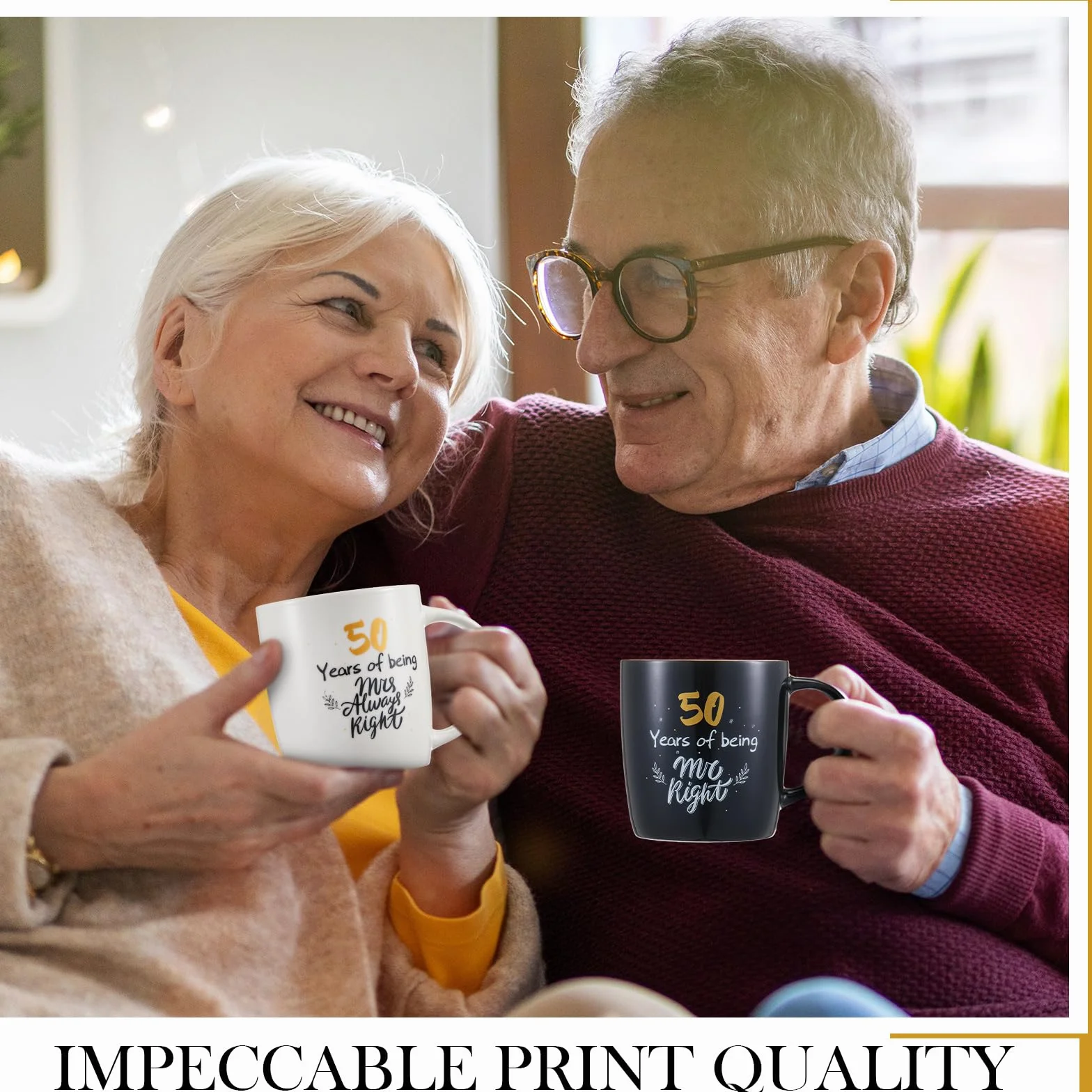Geiserailie 2 Tazze Tazza di Ceramica 50 Years Mr and Mrs con Carte Coppie Divertenti Regali Natale Scatole Regalo Nere Matrimonio Fidanzamento Anniversario 380 ml