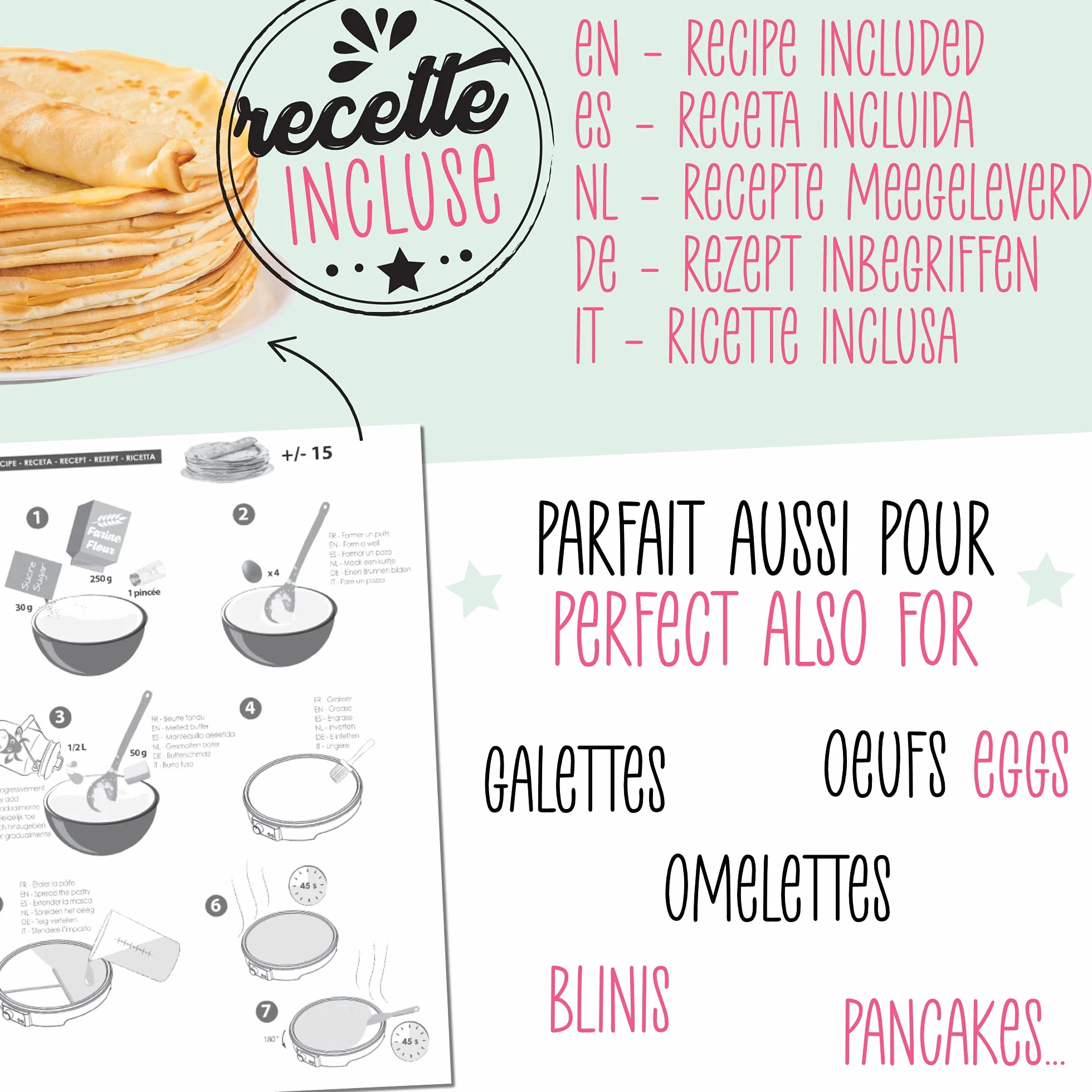 ScrapCooking Crepes Factory Macchina Elettrica Piastra Riscaldante AntiAdesivo Verde acqua
