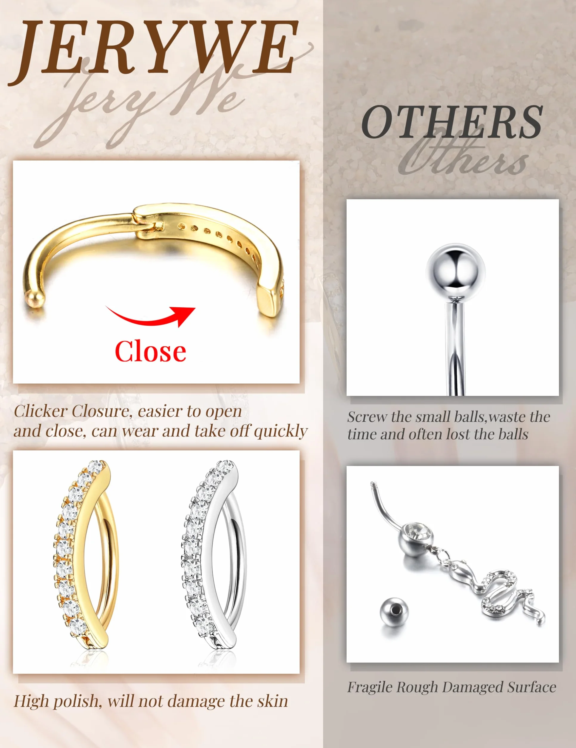 Piercing Ombelico 14G Acciaio Chirurgico Argento Oro Anallergico CZ Opale Clicker Anello Set 10/12mm