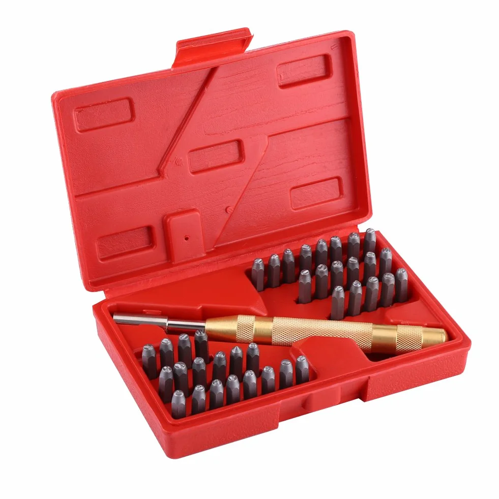 Estink Set di Punzoni per Lettere e Numeri 38 Pezzi, A-Z e 1-9 3 mm con Punzone Automatico, per Artigianato