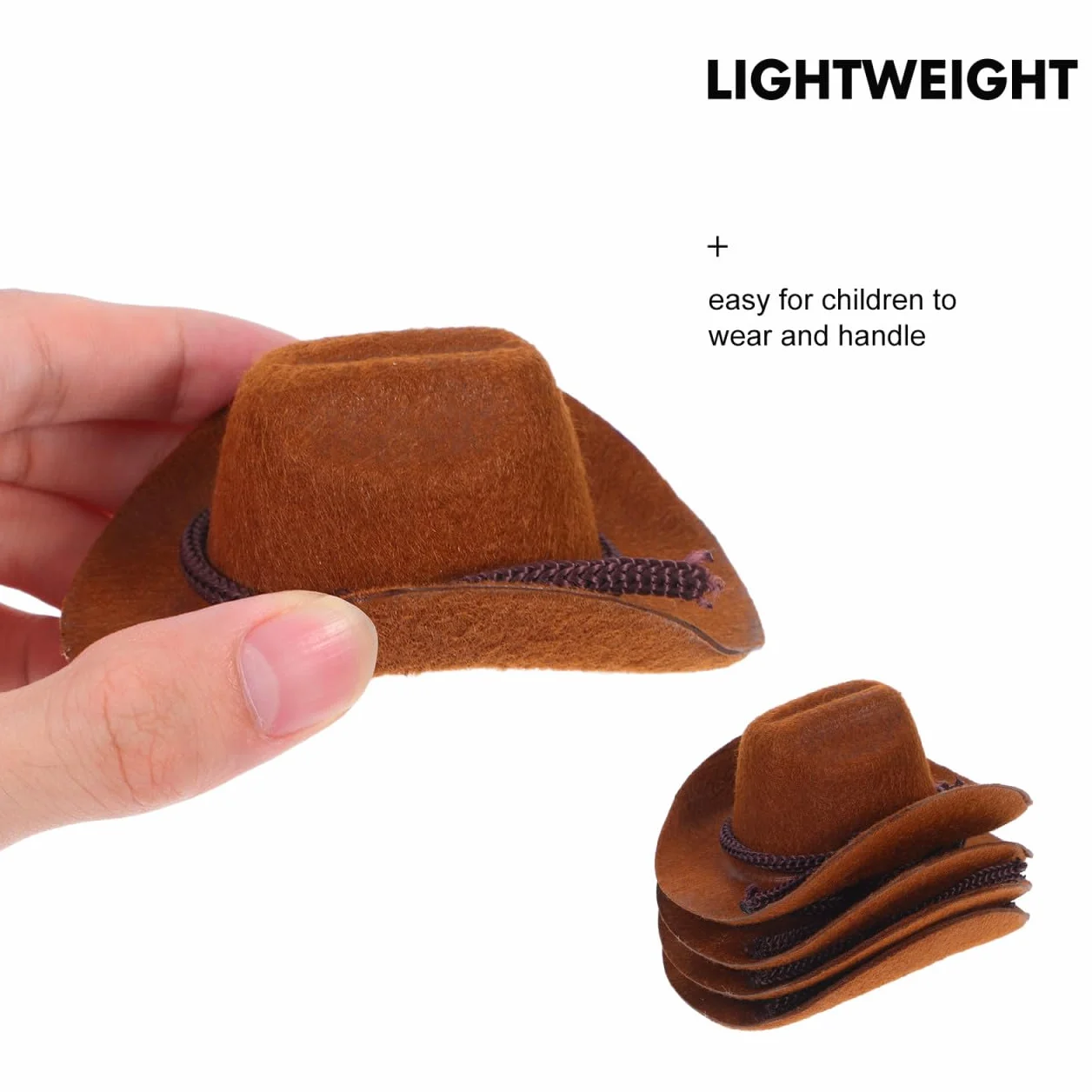 FRCOLOR Set di 4 mini cappelli da cowboy per lavori di bricolage, graziosi cappelli in miniatura per bambole, accessori per la casa delle bambole e feste a tema occidentale e floccati