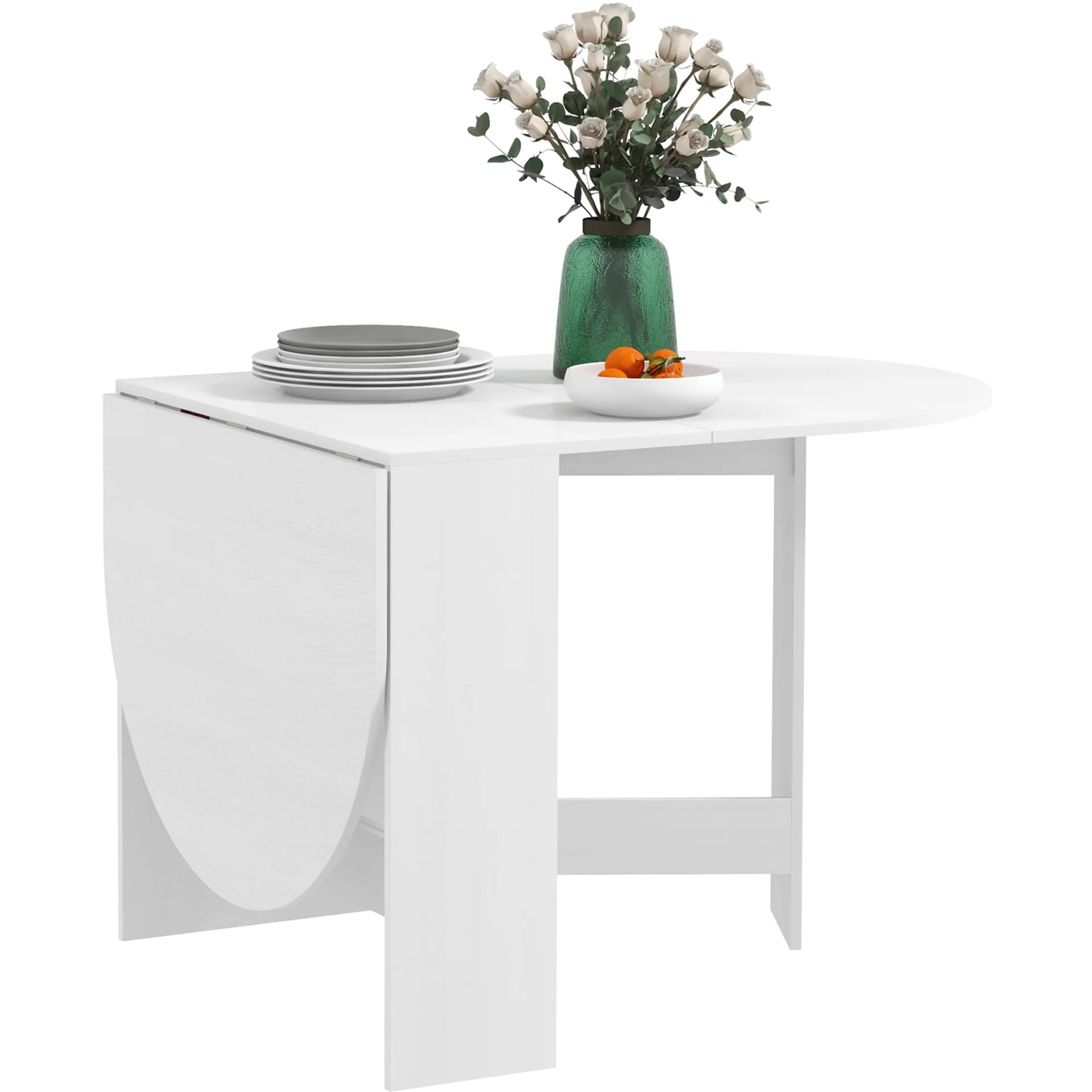 HOMCOM Tavolo da Pranzo Pieghevole, 163x80 cm Scrivania Richiudibile Salvaspazio con 2 Ribalte Ovale per 6 Persone, Tavolo Cucina a Ribalta, Ideale per Soggiorno, Casa, Ufficio, Bianco