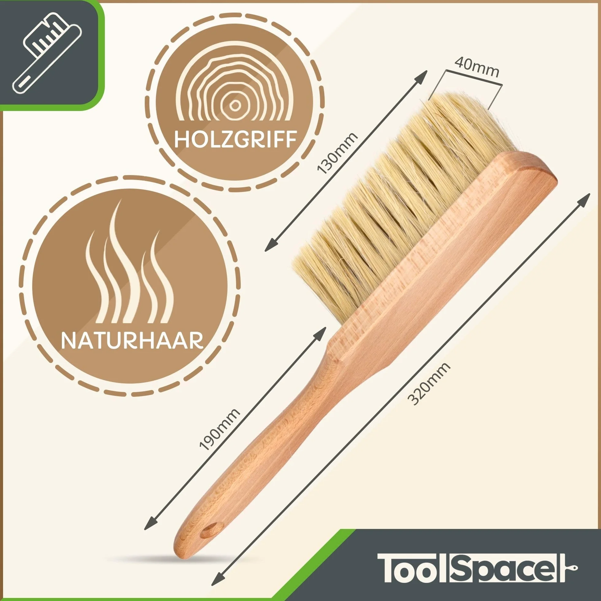 ToolSpace Spazzola in Legno per Sabbia 32 cm - Scopino con Manico Lungo per Camino Carbone Brace Barbecue