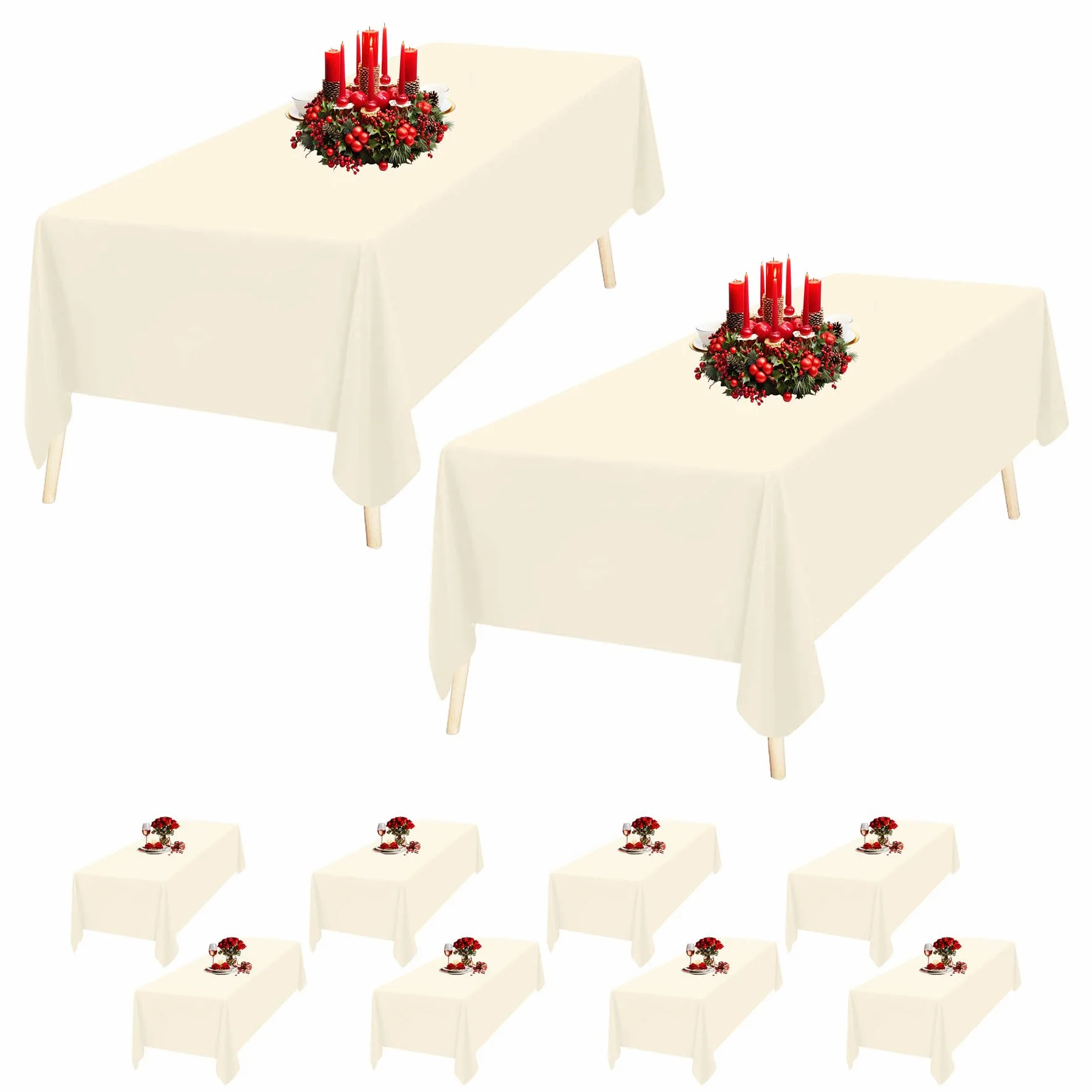 Trimming Shop Tovaglia rettangolare in poliestere avorio, 177,8 x 365,8 cm, tovaglia in tessuto lavabile per tavolo da pranzo, banchetti, matrimoni, Natale, compleanni, feste, 10 pezzi