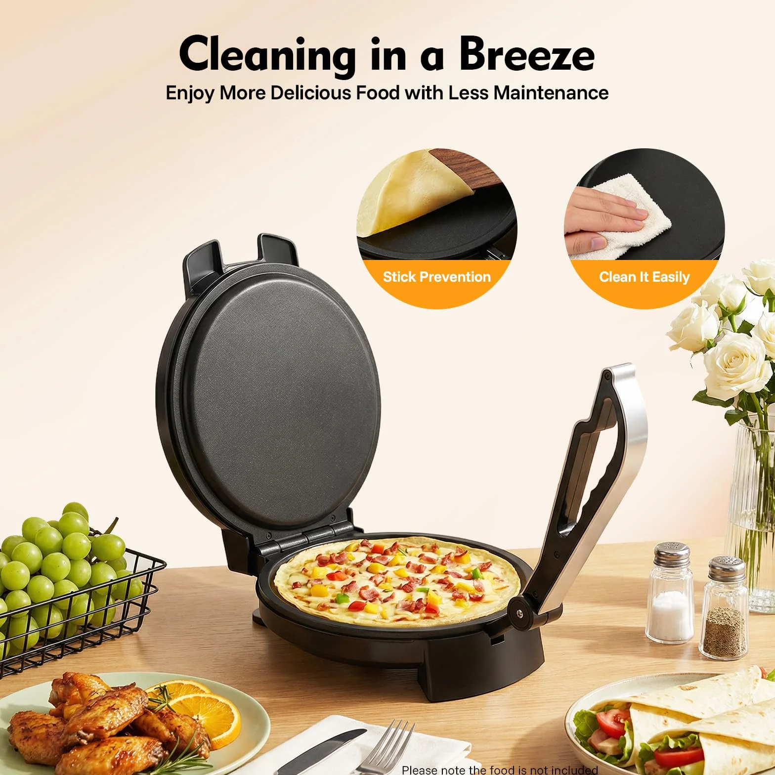Roti Maker Elettrico 1200W Acciaio Inox Doppio Lato Chapati Tortilla Presse