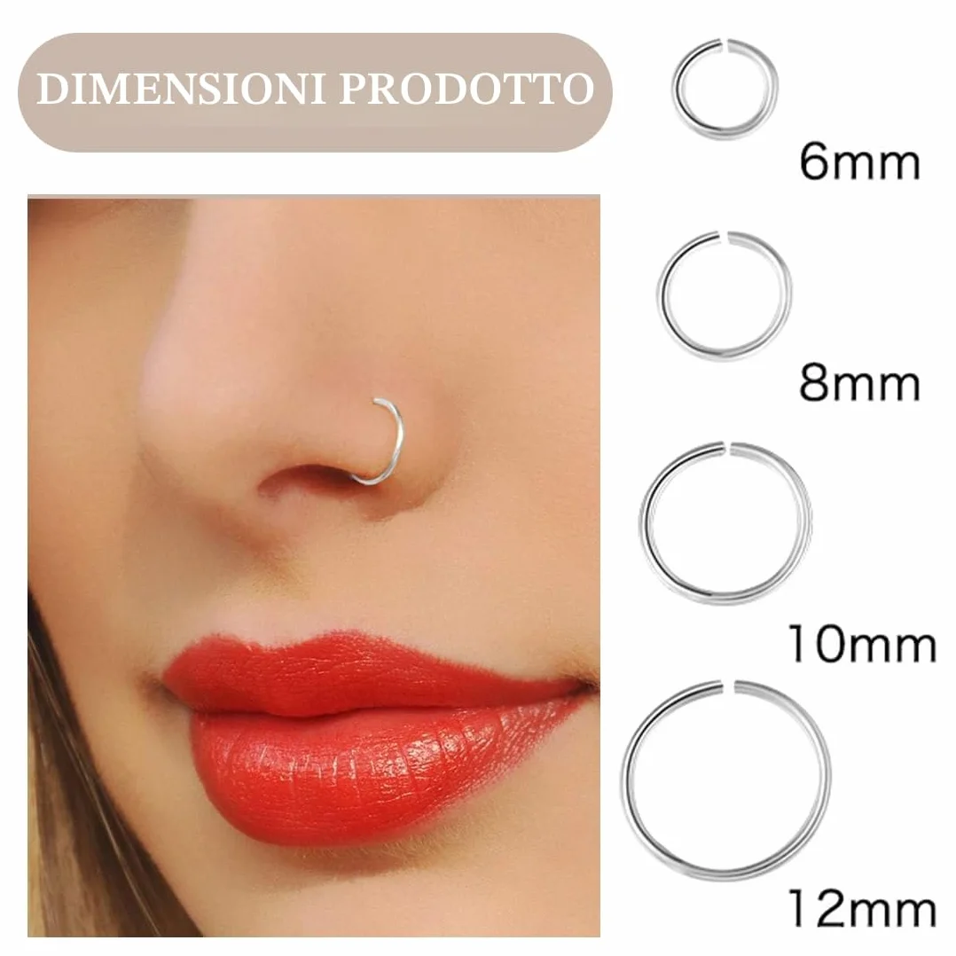 Titanio Ipoallergenico Piercing Naso Anello 6MM 8MM 10MM 12MM Septum Orecchio Cartilagine Trago Helix Nostril