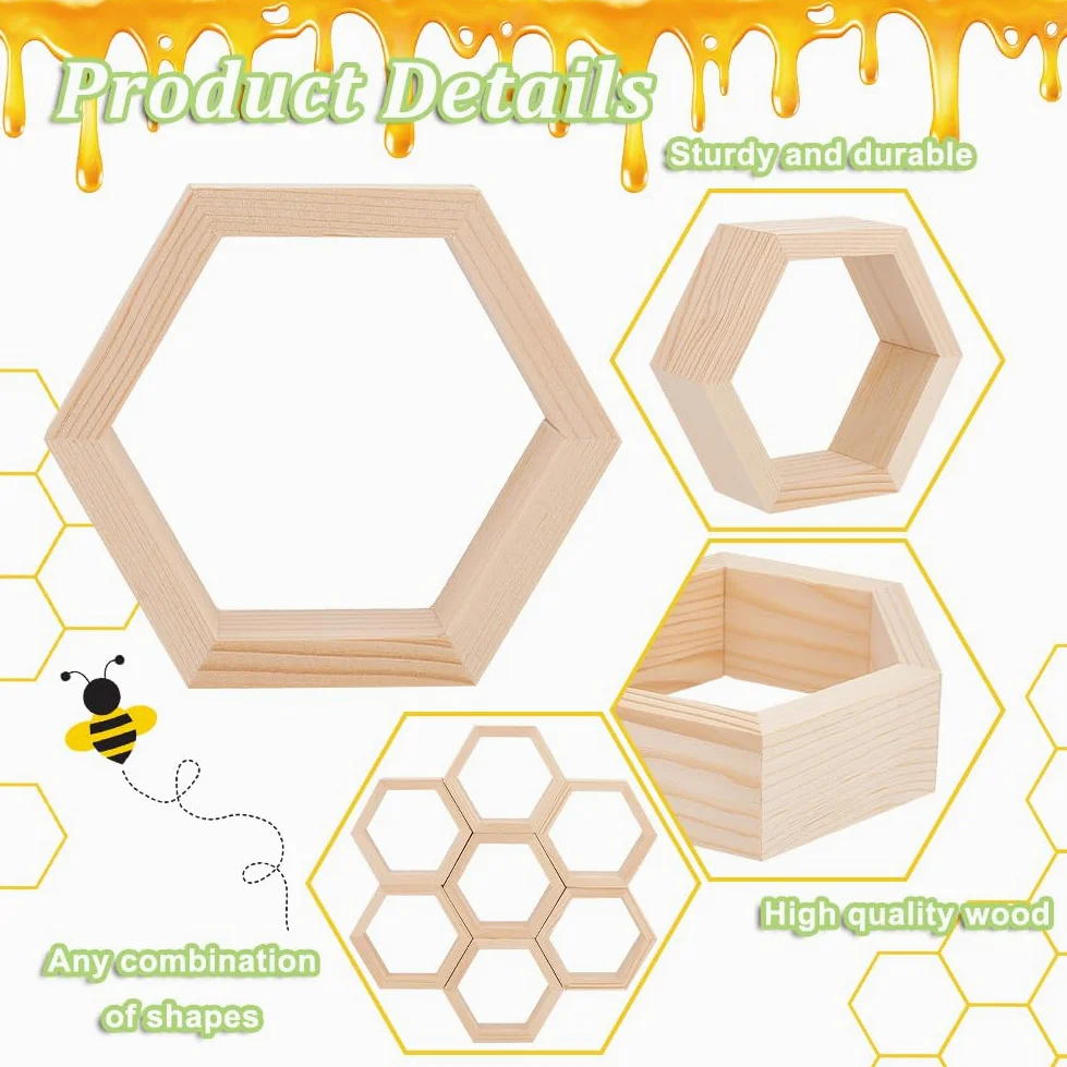 PH PandaHall 10pz Alzata per Cupcake A Nido D'Ape Ripiani A Nido D'Ape Espositore per Torta Esagonale Cartello Da Tavolo Galleggiante In Legno con 30 Pezzi di Nastro per Baby Shower Festa