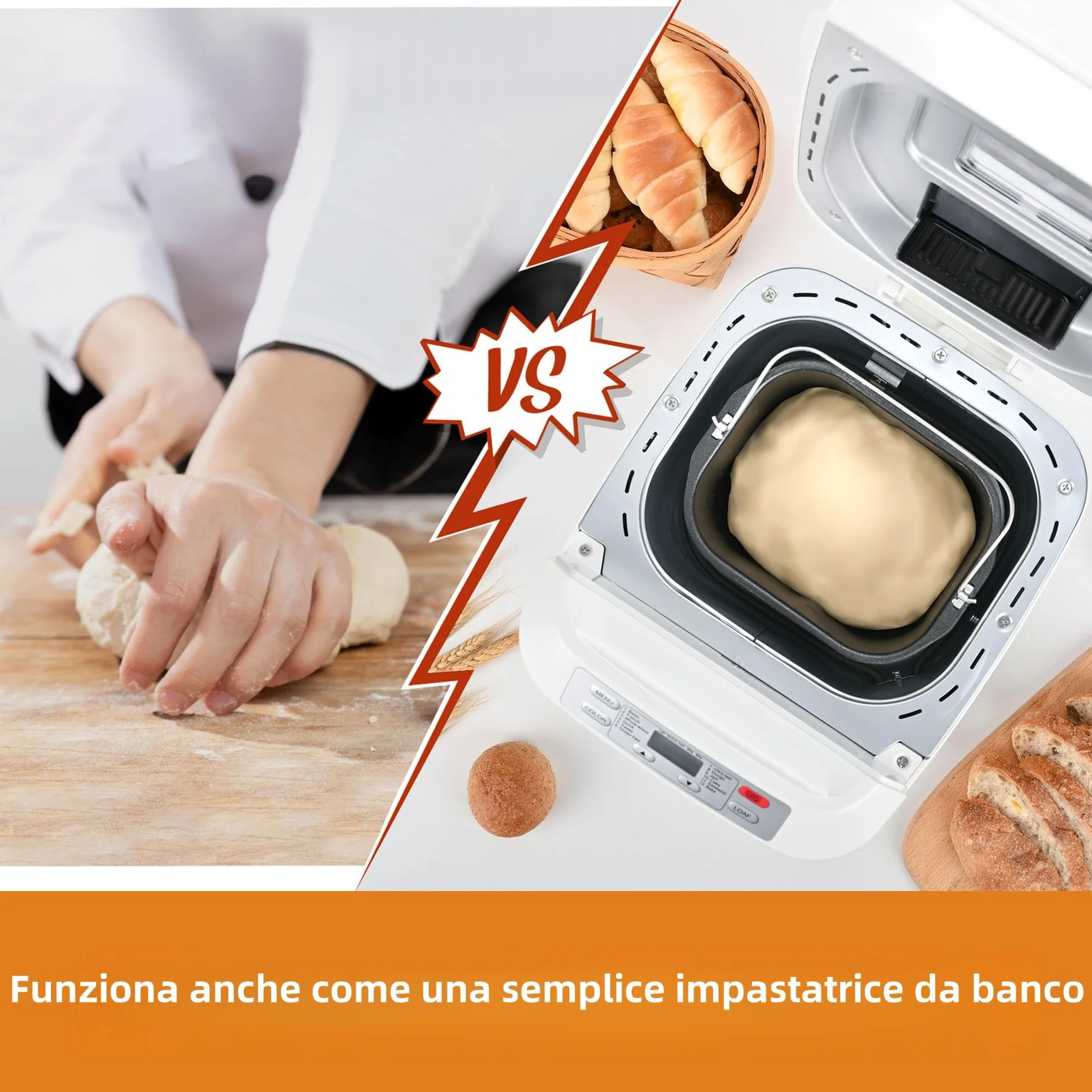 Macchina per il Pane, Kitchen in the Box Macchina del Pane con 12 Programmi, 900g, Senza Glutine, Dispenser Frutta Secca, Teglia Antiaderente, 3 Livelli di Cottura, Timer 13H e 1H Caldo (Bianco)