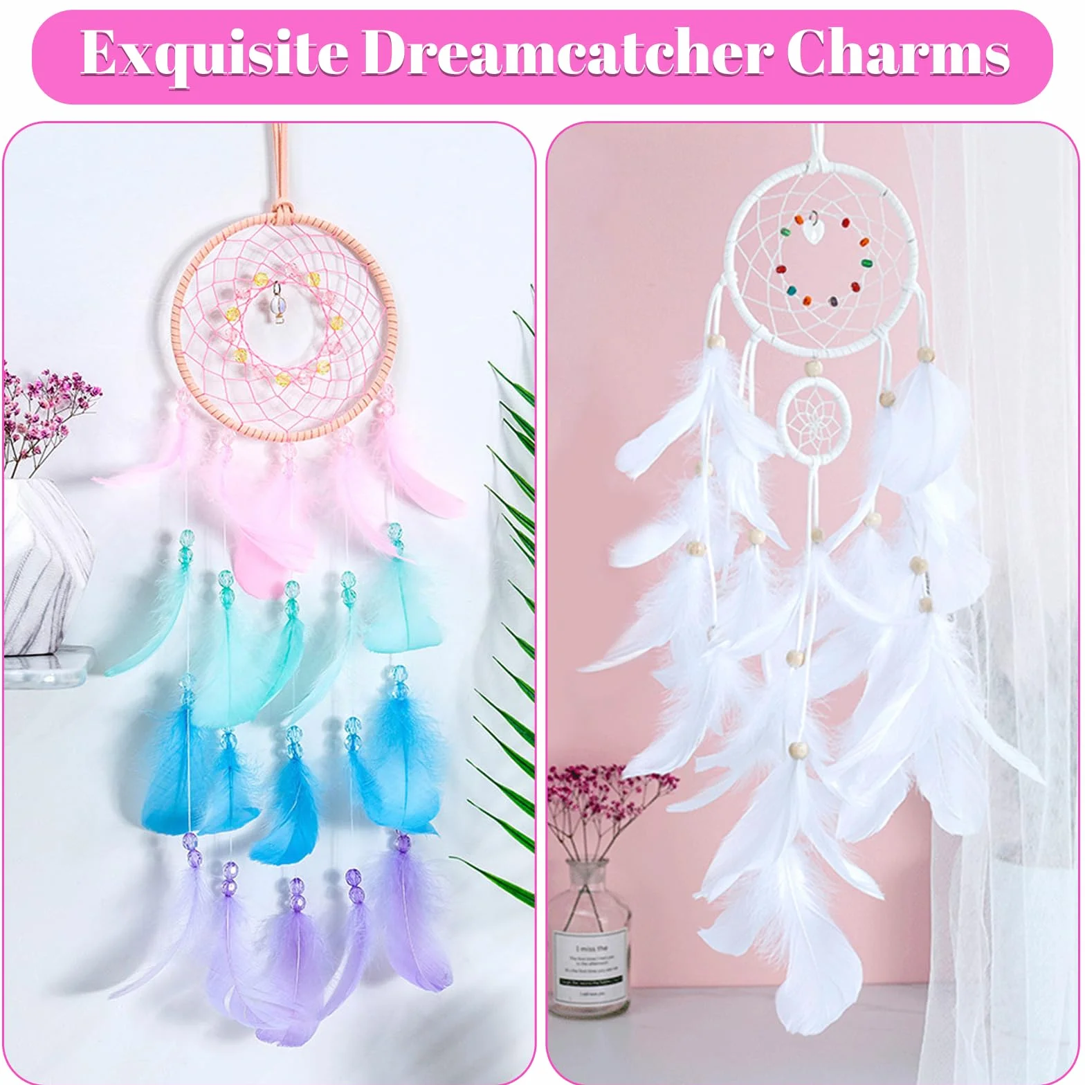 Achiappasogni Fatto a Mano con Piume Colorate, Dream Catcher per Bambini, Decorazione Casa per Ragazze Ragazzi